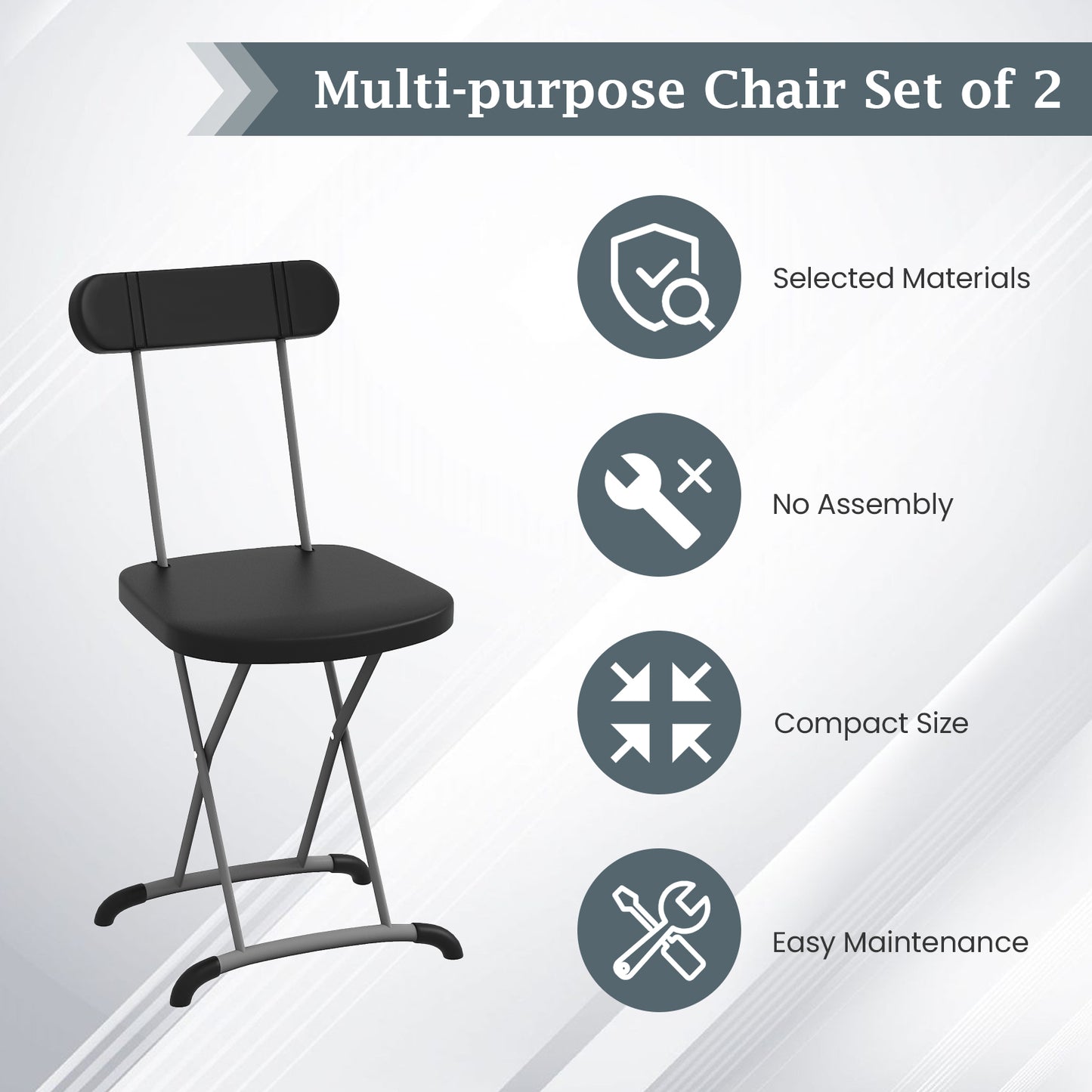 Indoor and Outdoor Metal Folding Stool with Sturdy Frame and Ergonomic Backrest-Black