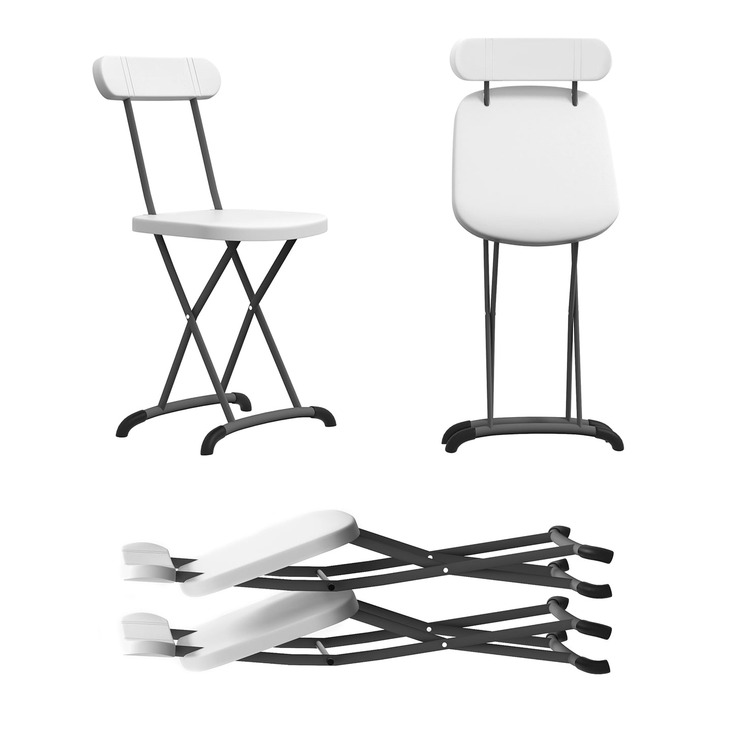 Indoor and Outdoor Metal Folding Stool with Sturdy Frame and Ergonomic Backrest-Black