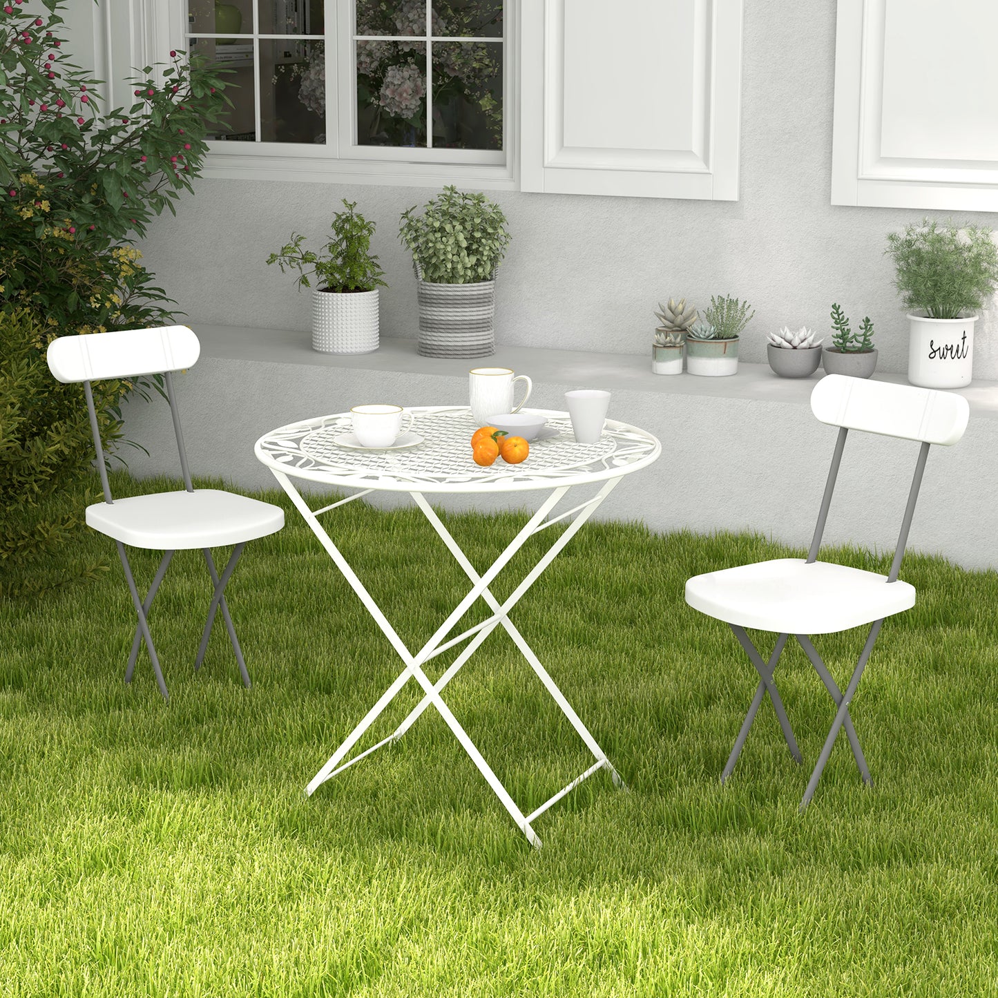 Indoor and Outdoor Metal Folding Stool with Sturdy Frame and Ergonomic Backrest-Black
