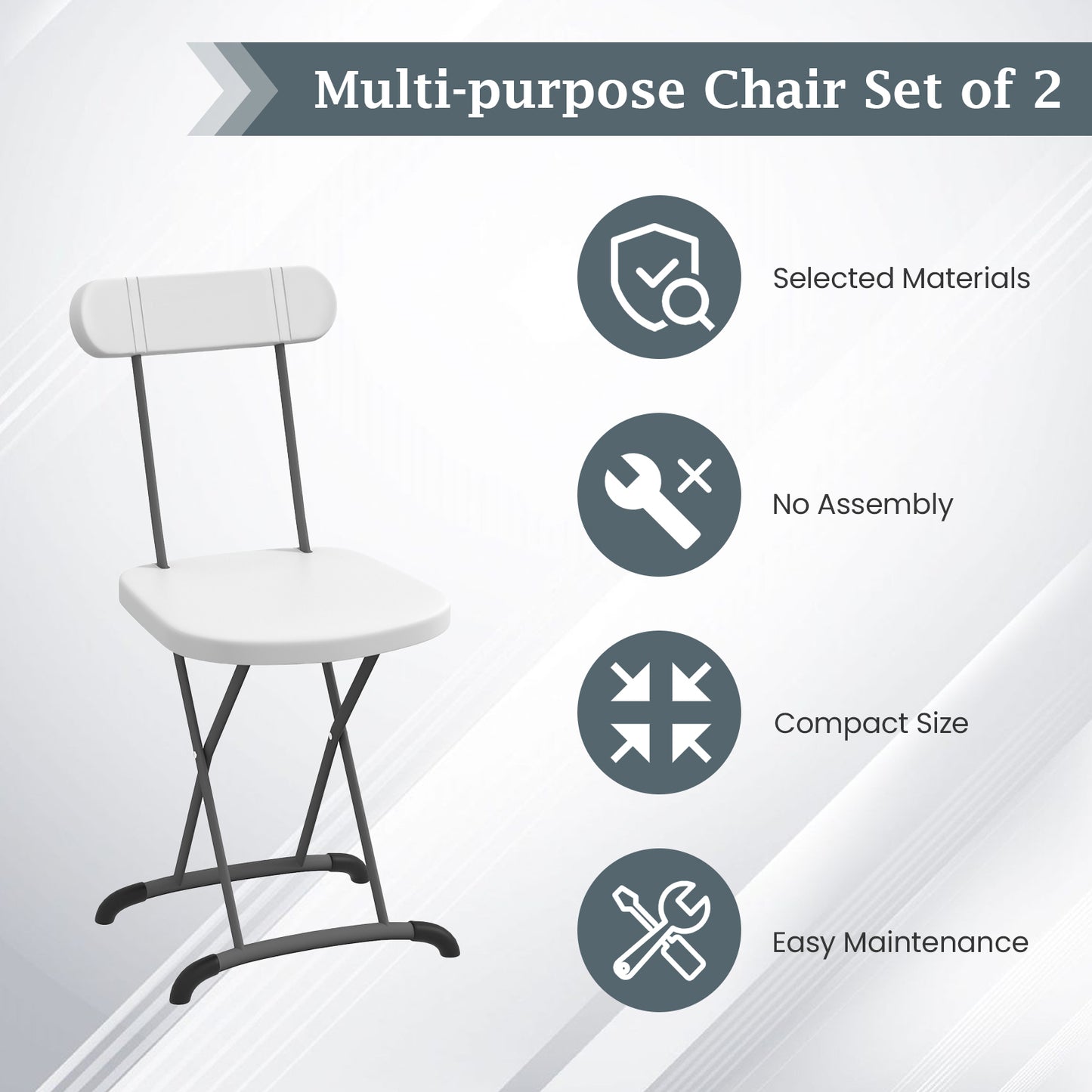 Indoor and Outdoor Metal Folding Stool with Sturdy Frame and Ergonomic Backrest-Black