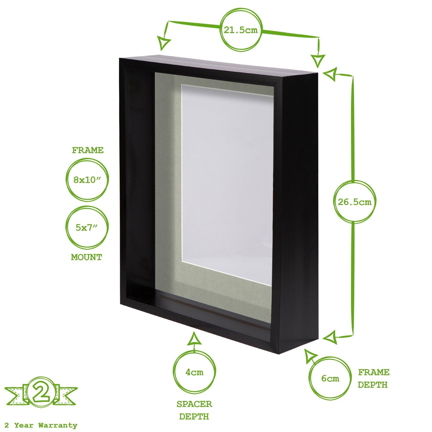8" x 10" Black 3D Deep Box Photo Frame - with 5" x 7" Mount