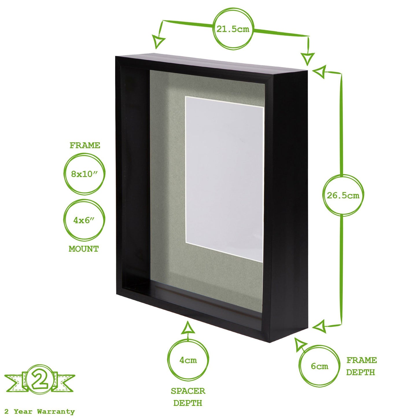 8" x 10" Black 3D Deep Box Photo Frame - with 4" x 6" Mount