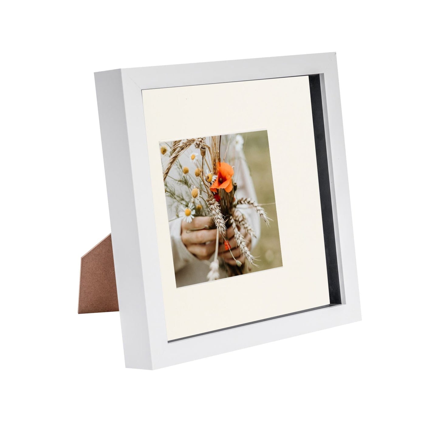 8" x 8" White 3D Box Photo Frame - with 4" x 4" Mount