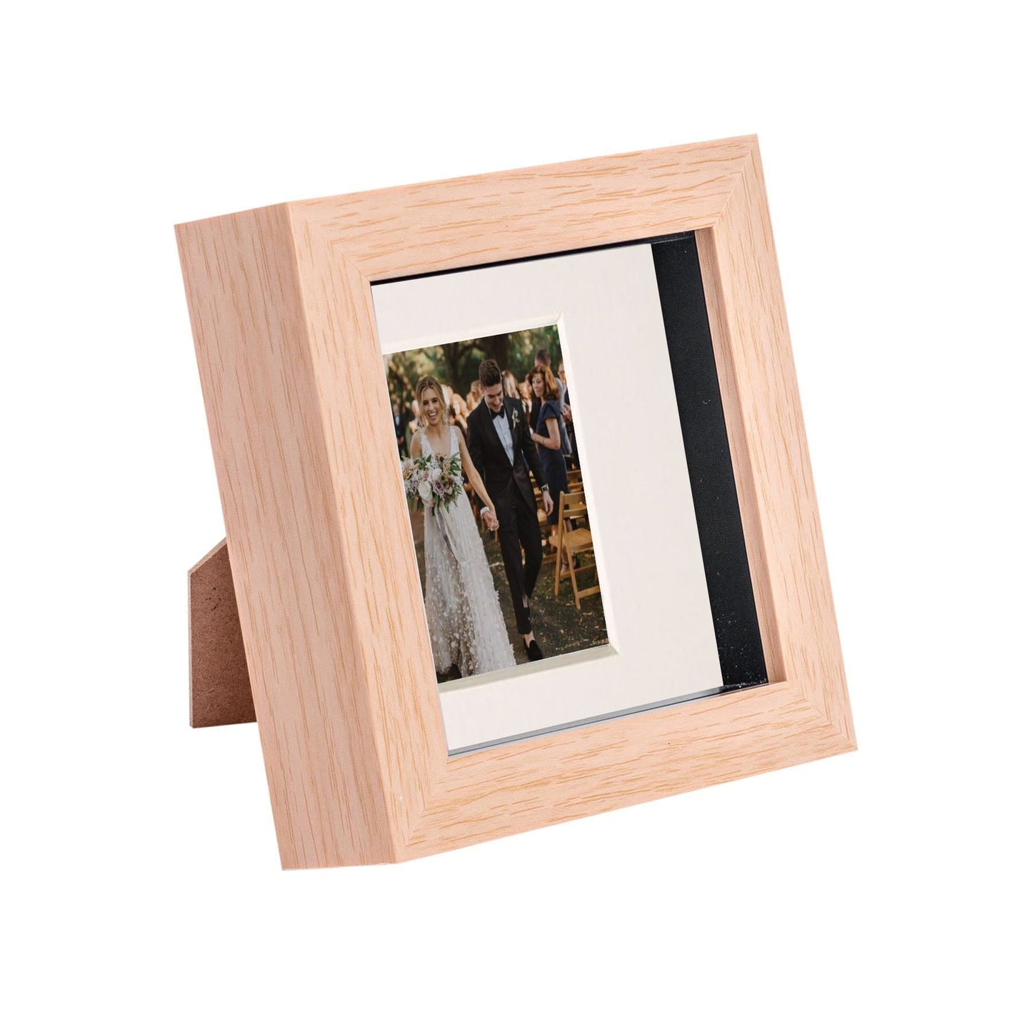 4" x 4" Light Wood 3D Box Photo Frame - with 2" x 2" Mount