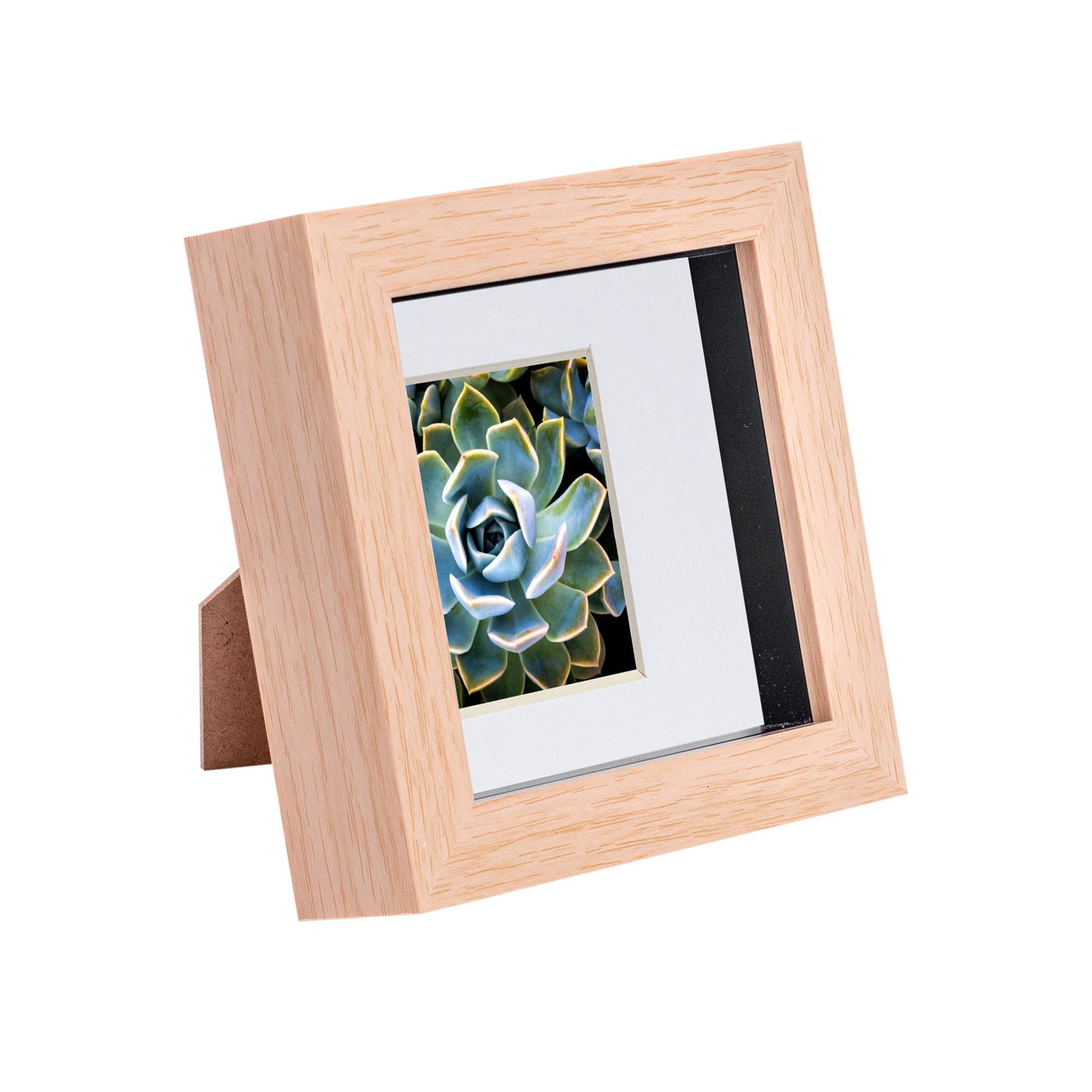 4" x 4" Light Wood 3D Box Photo Frame - with 2" x 2" Mount