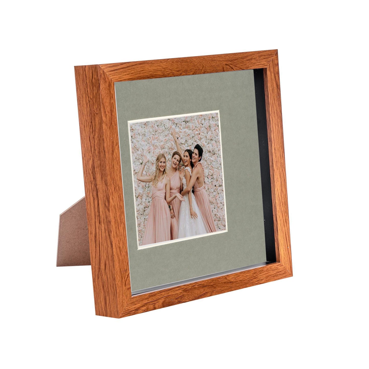 8" x 8" Dark Wood 3D Box Photo Frame - with 4" x 4" Mount