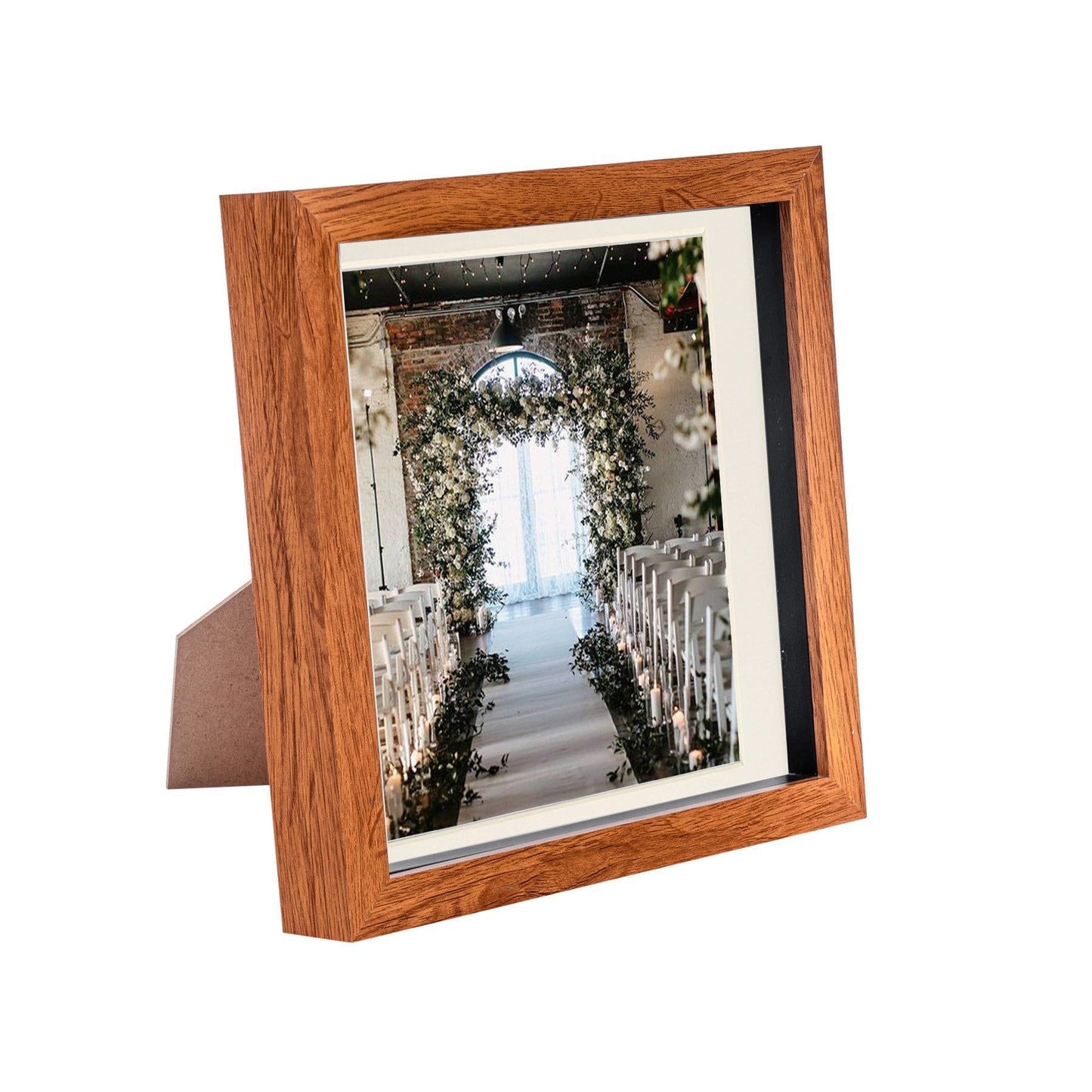 8" x 8" Dark Wood 3D Box Photo Frame - with 6" x 6" Mount