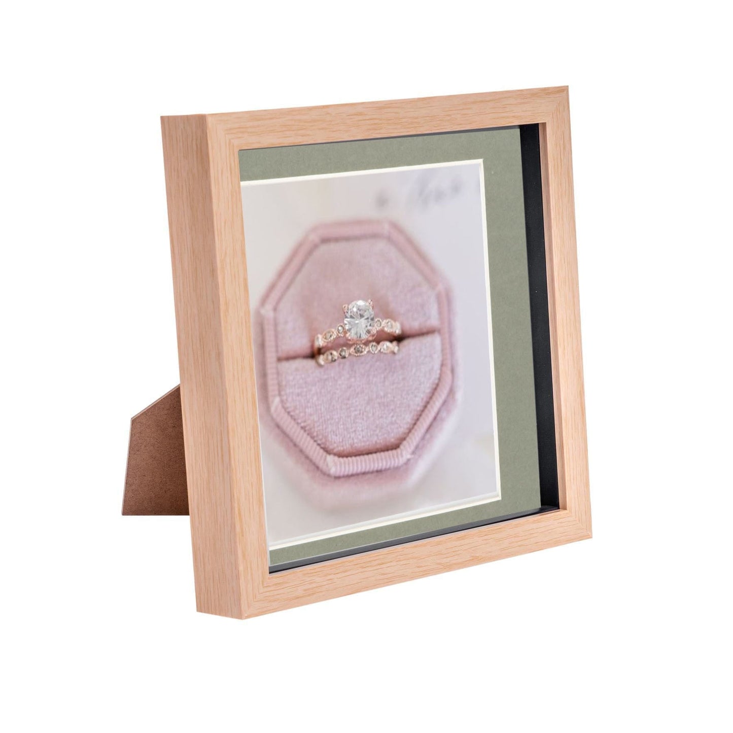 8" x 8" Light Wood 3D Box Photo Frame - with 6" x 6" Mount