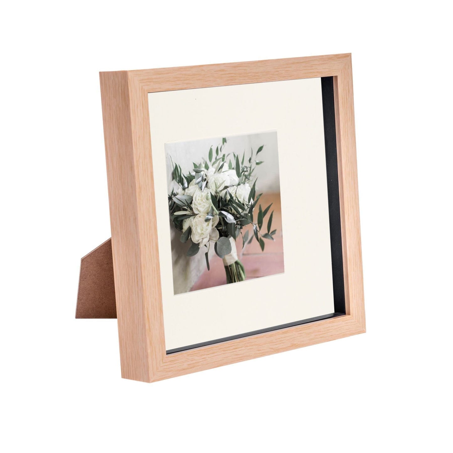 8" x 8" Light Wood 3D Box Photo Frame - with 4" x 4" Mount
