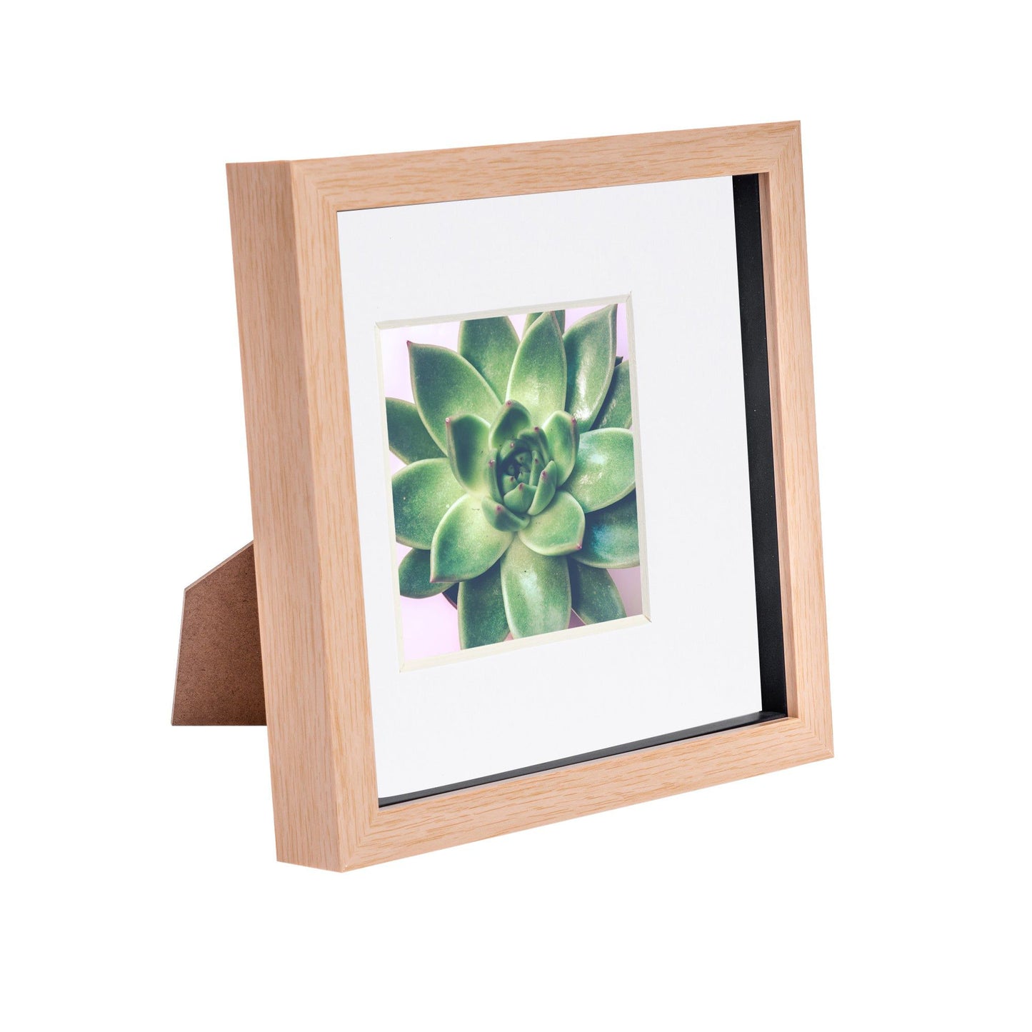 8" x 8" Light Wood 3D Box Photo Frame - with 4" x 4" Mount
