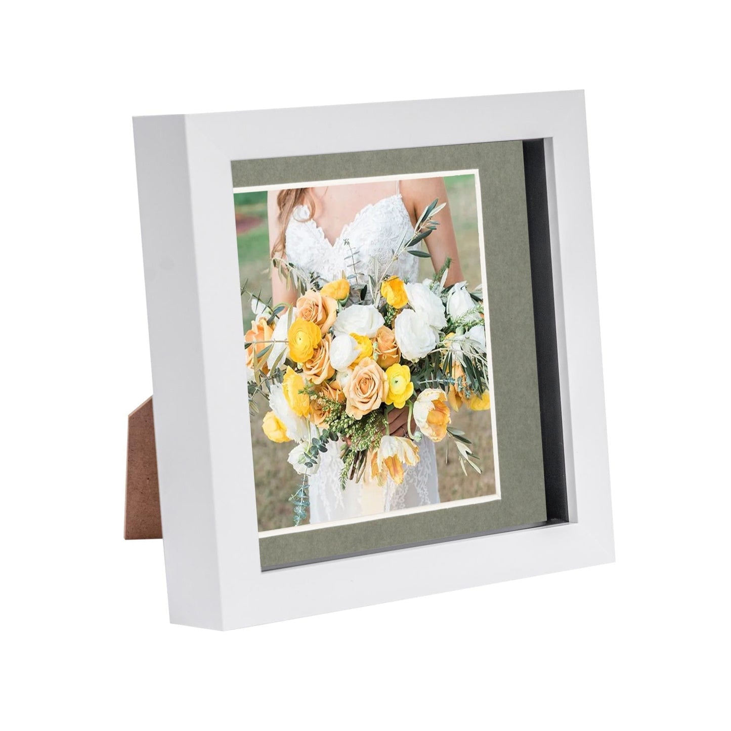 6" x 6" White 3D Box Photo Frame - with 4" x 4" Mount