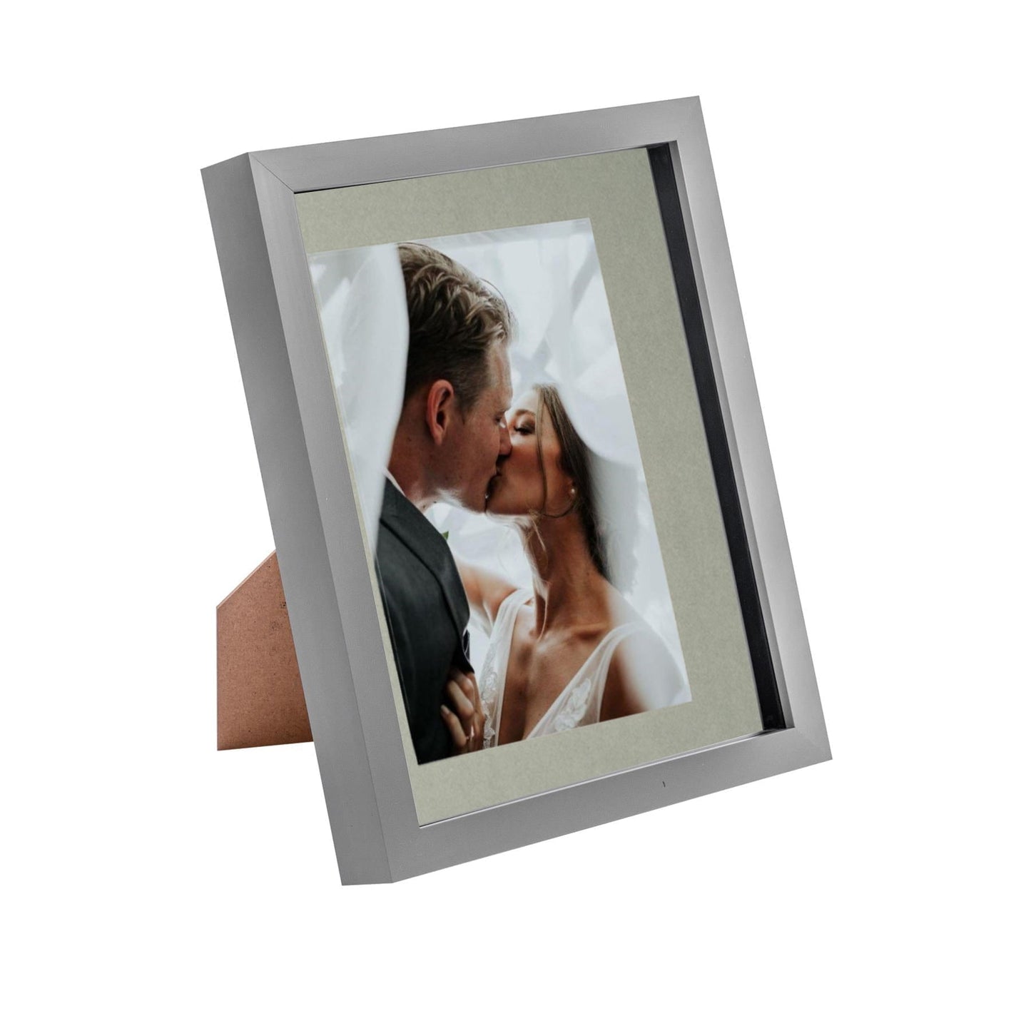8" x 10" Grey 3D Box Photo Frame - with 5" x 7" Mount