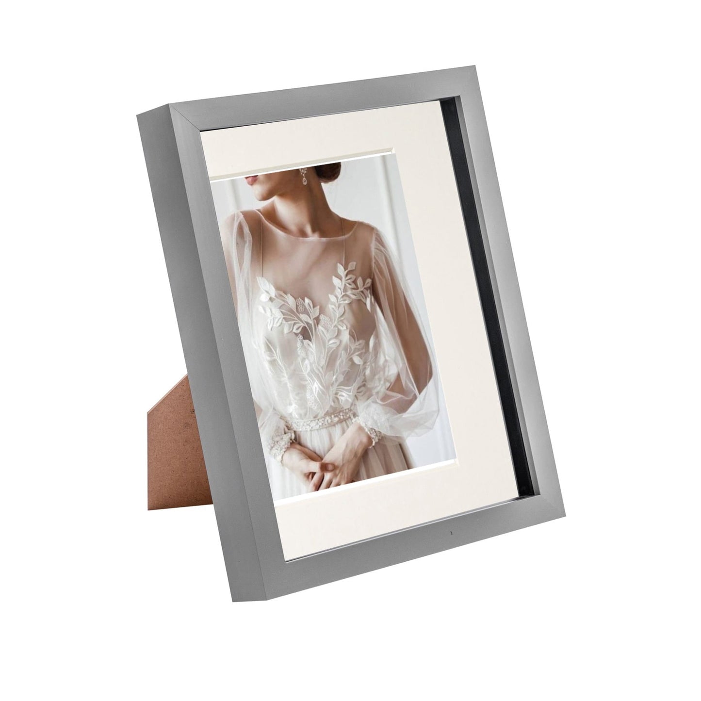 8" x 10" Grey 3D Box Photo Frame - with 5" x 7" Mount