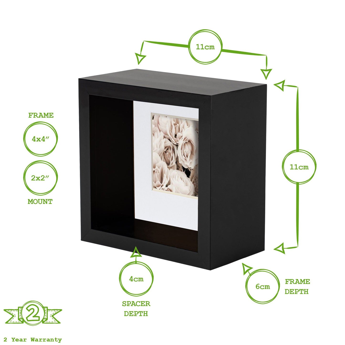 4" x 4" White 3D Deep Box Photo Frame - with 2" x 2" Mount