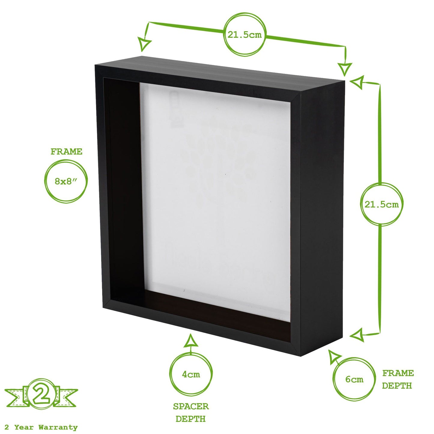 8" x 8" 3D Deep Box Black Photo Frame with 6" x 6" Mount