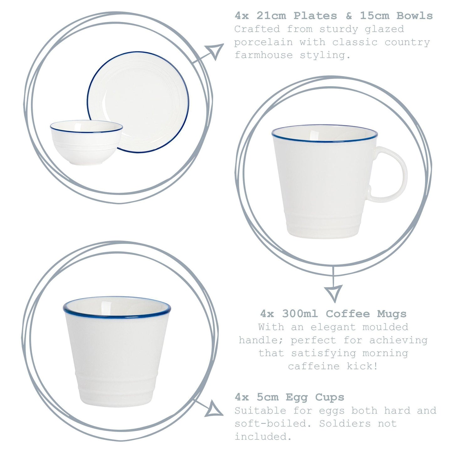 Farmhouse White Porcelain Egg Cups - Pack of Two