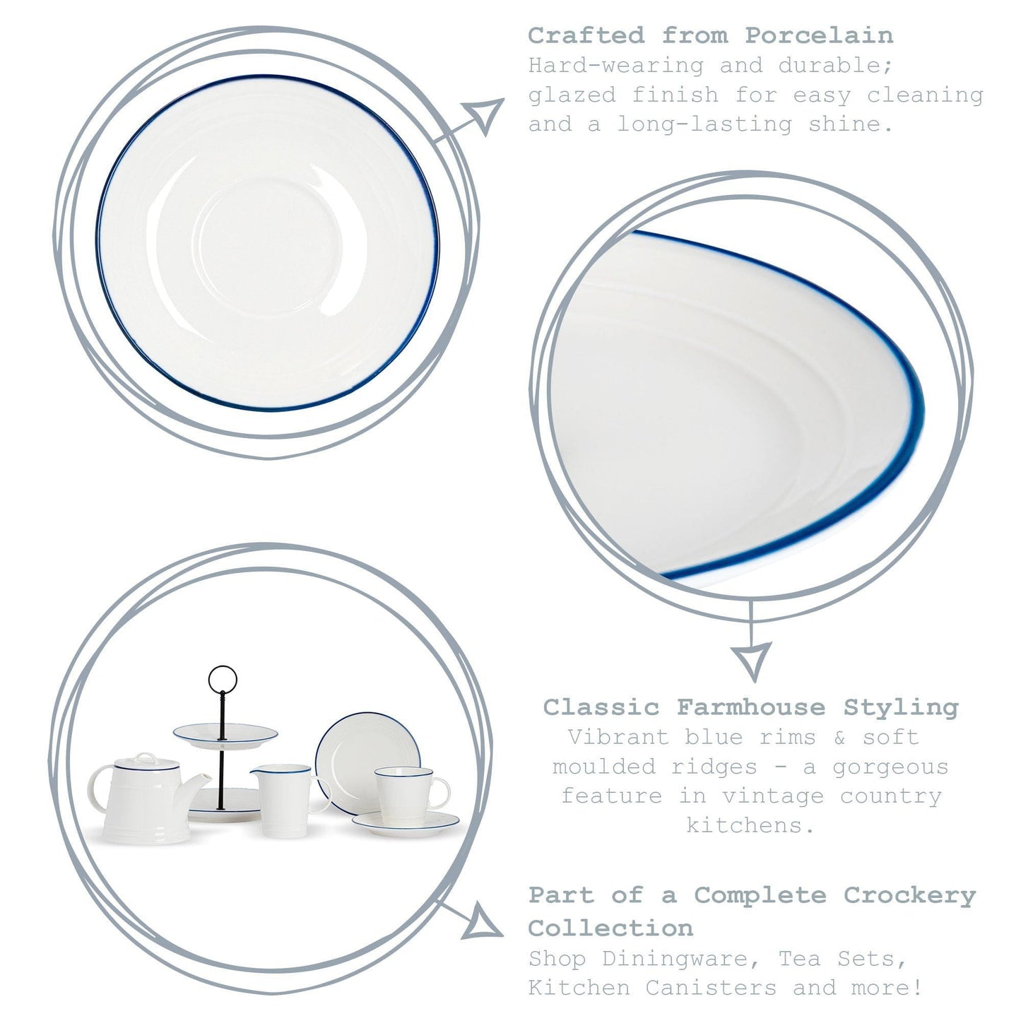 16cm Farmhouse White Porcelain Side Plates - Pack of Six