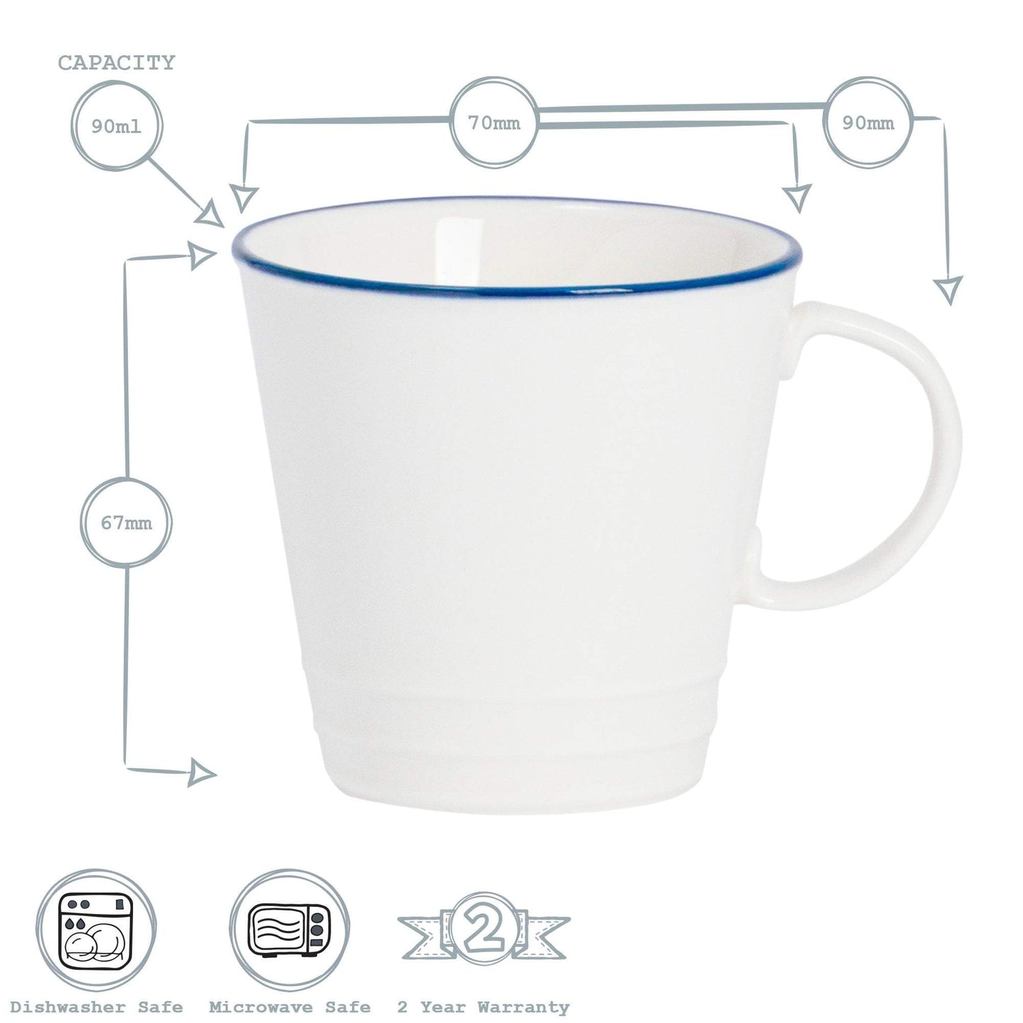 90ml Farmhouse White Porcelain Espresso Cups - Pack of Six