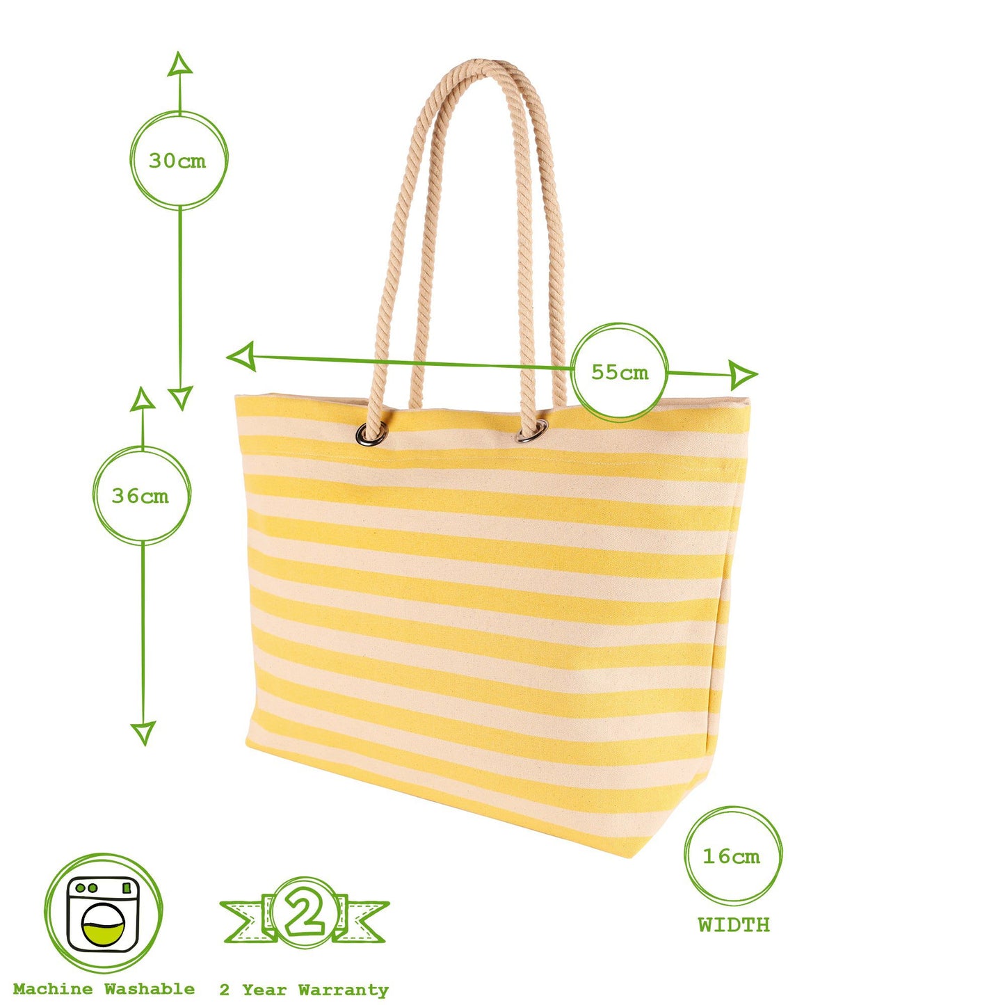 Large Striped Canvas Tote Beach Bag
