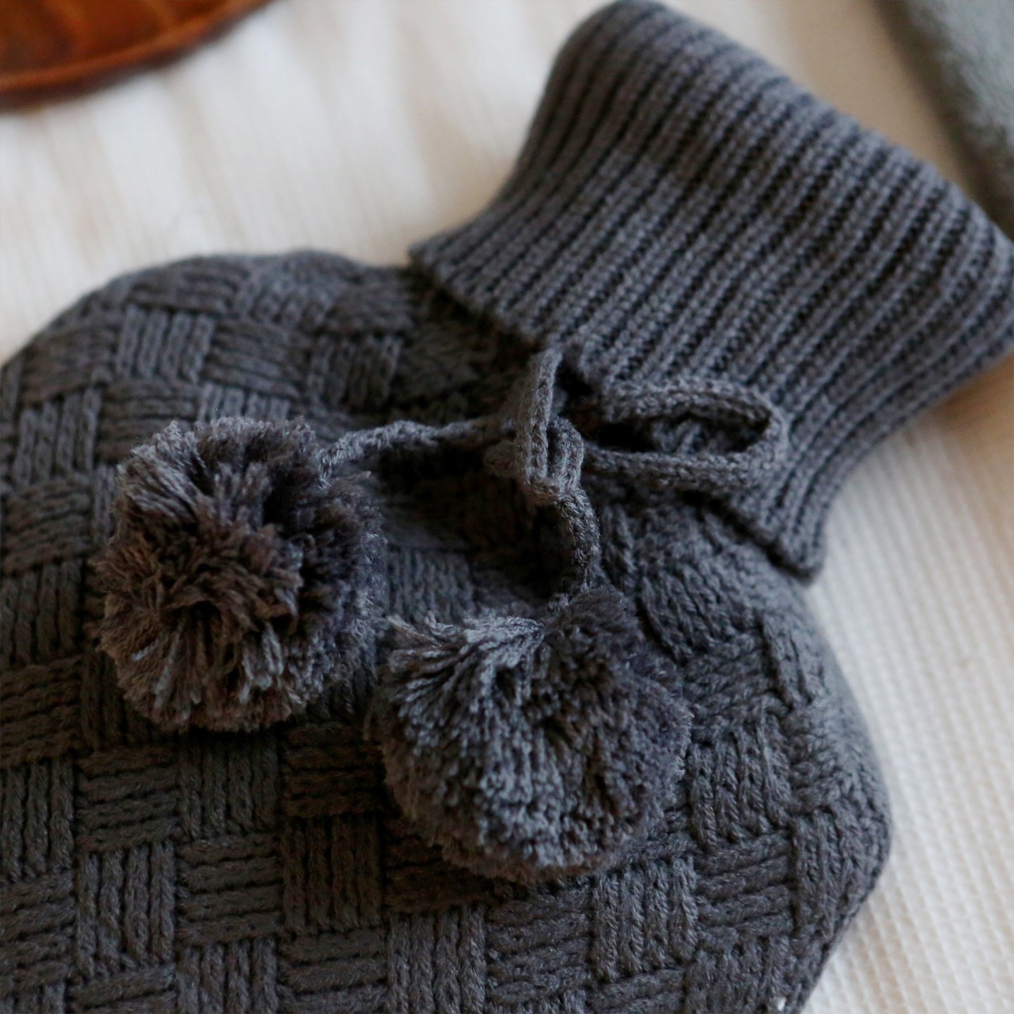 2L Pom Pom Knitted Hot Water Bottle & Cover Set
