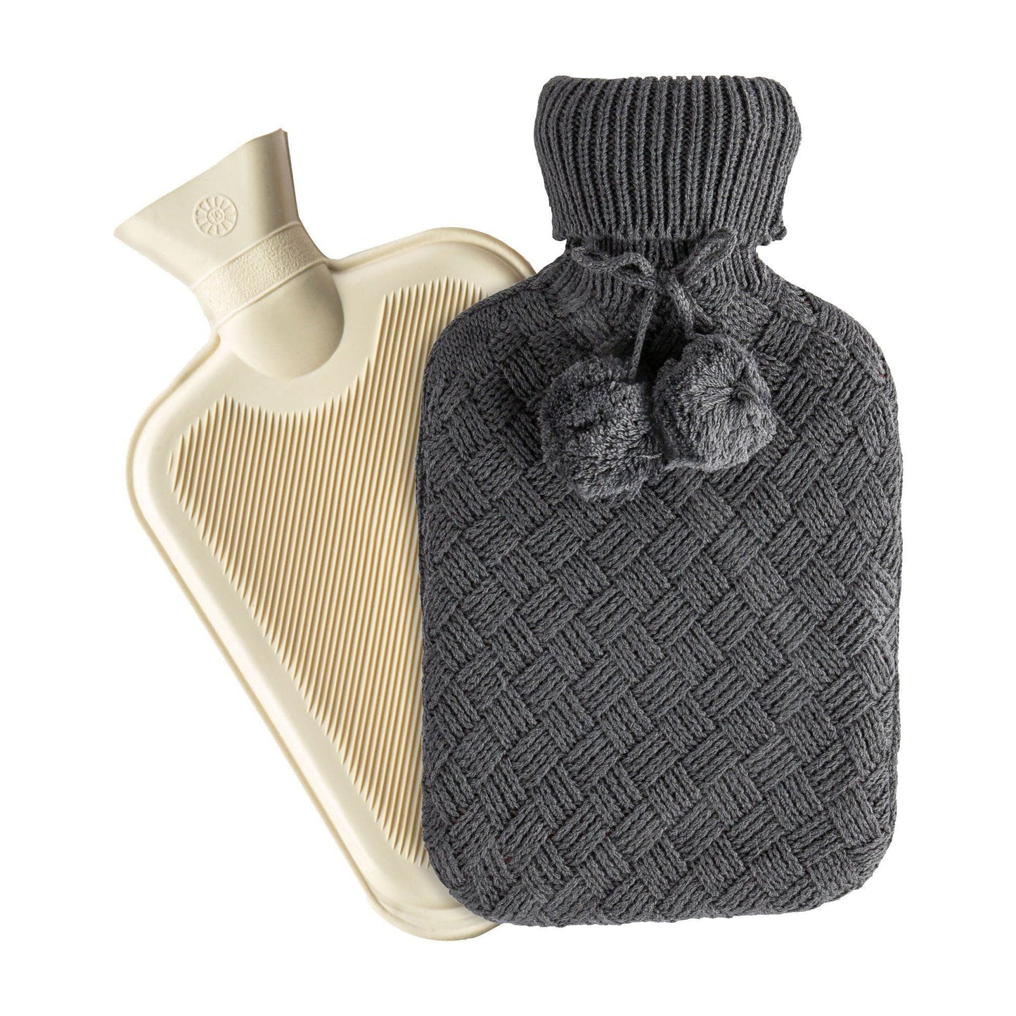 2L Pom Pom Knitted Hot Water Bottle & Cover Set
