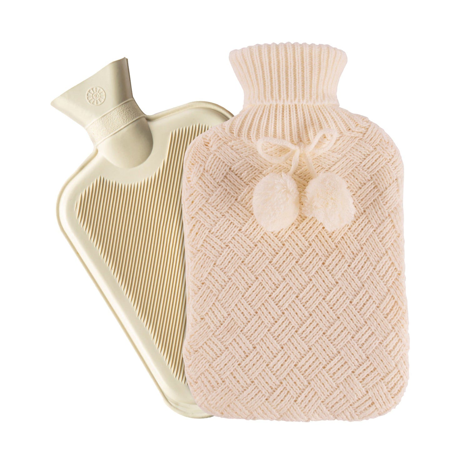2L Pom Pom Knitted Hot Water Bottle & Cover Set