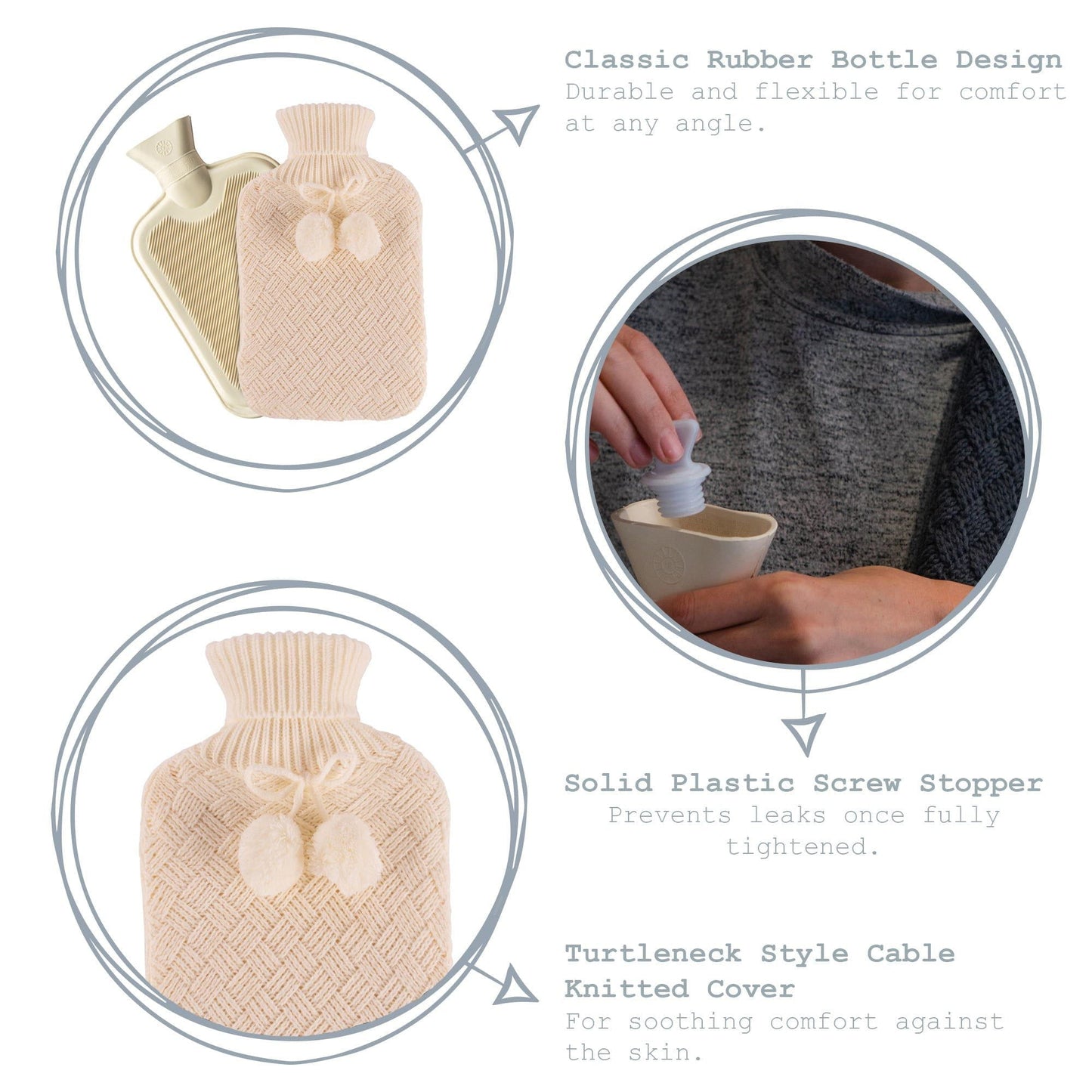 2L Pom Pom Knitted Hot Water Bottle & Cover Set