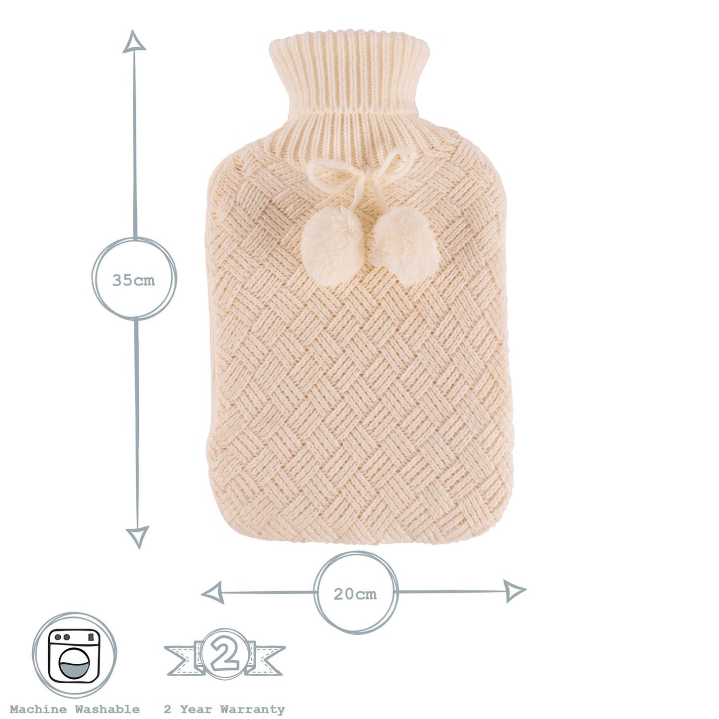 2L Pom Pom Knitted Hot Water Bottle & Cover Set