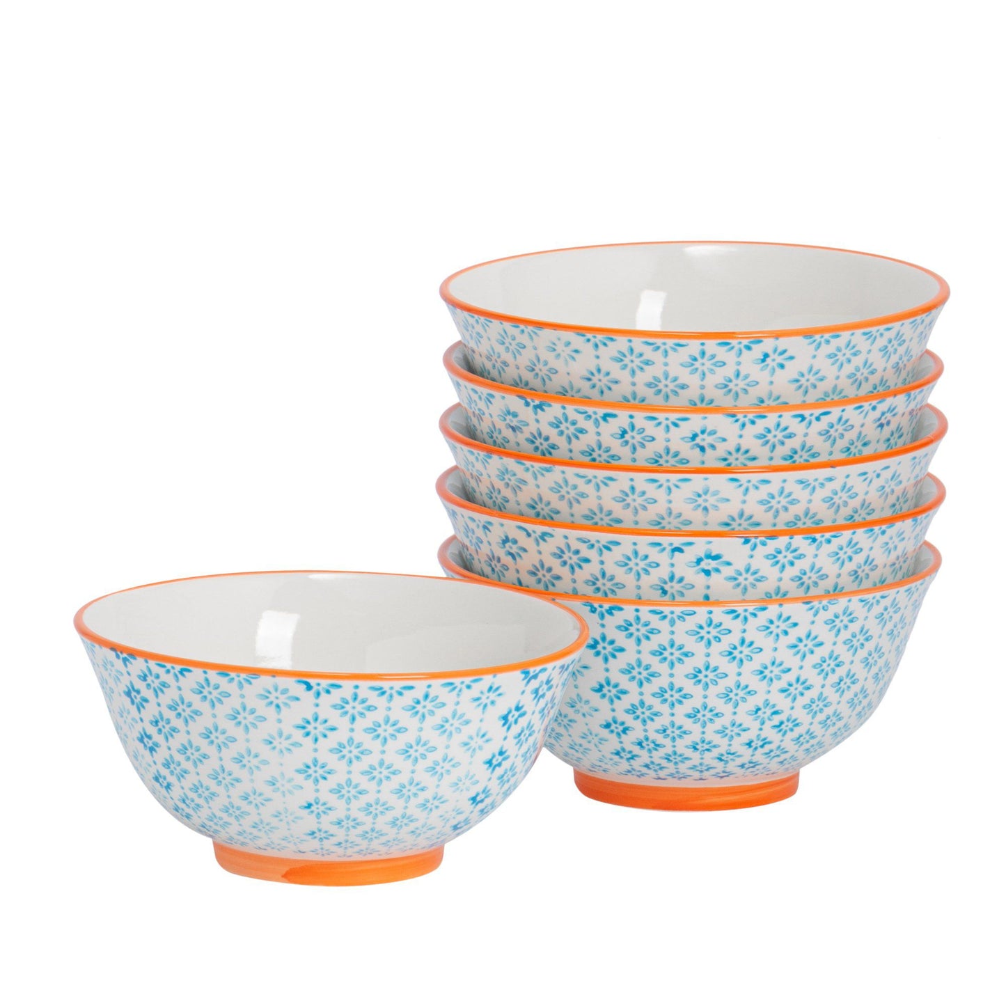 16cm Hand Printed Stoneware Cereal Bowls - Pack of Six