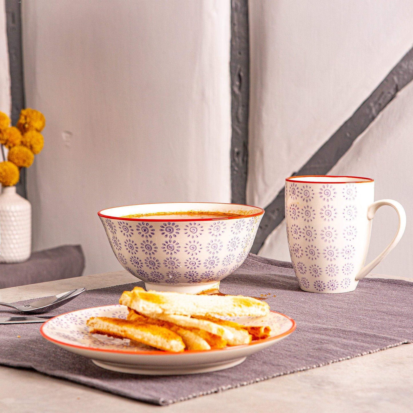 18cm Hand Printed Stoneware Side Plates - Pack of Six