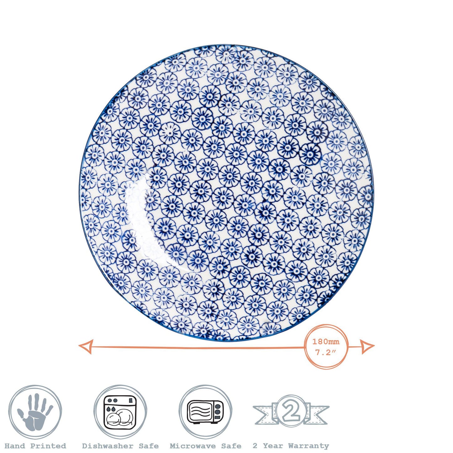 18cm Hand Printed Stoneware Side Plates - Pack of Six
