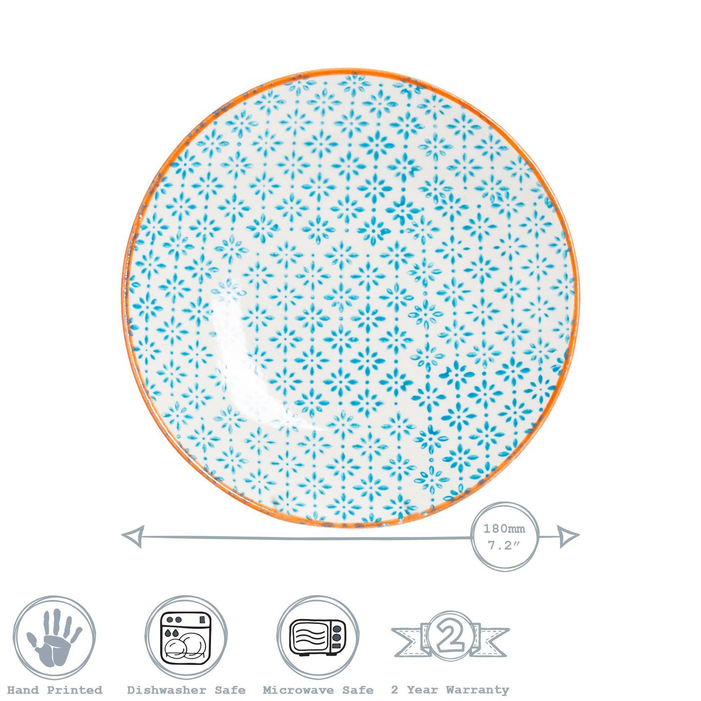 18cm Hand Printed Stoneware Side Plates - Pack of Six