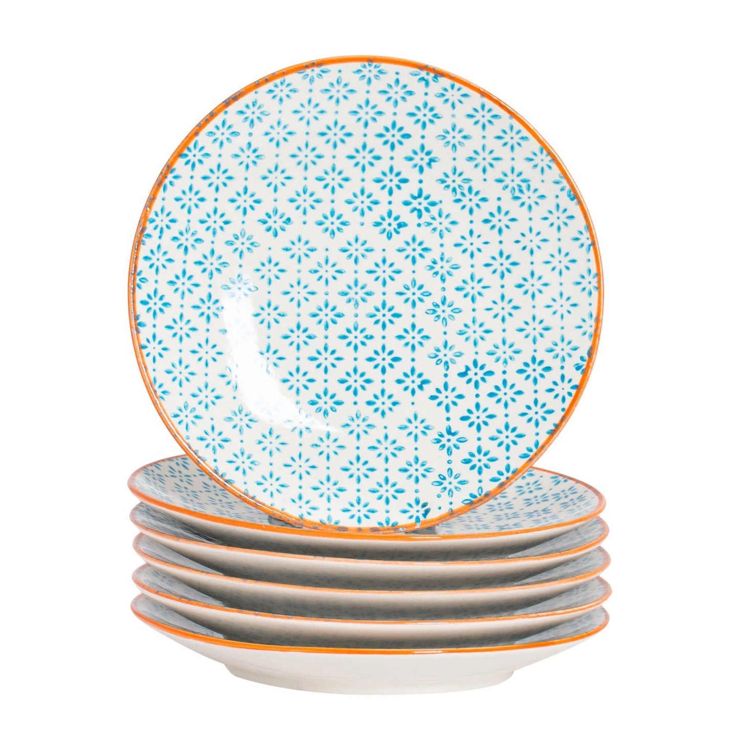 18cm Hand Printed Stoneware Side Plates - Pack of Six