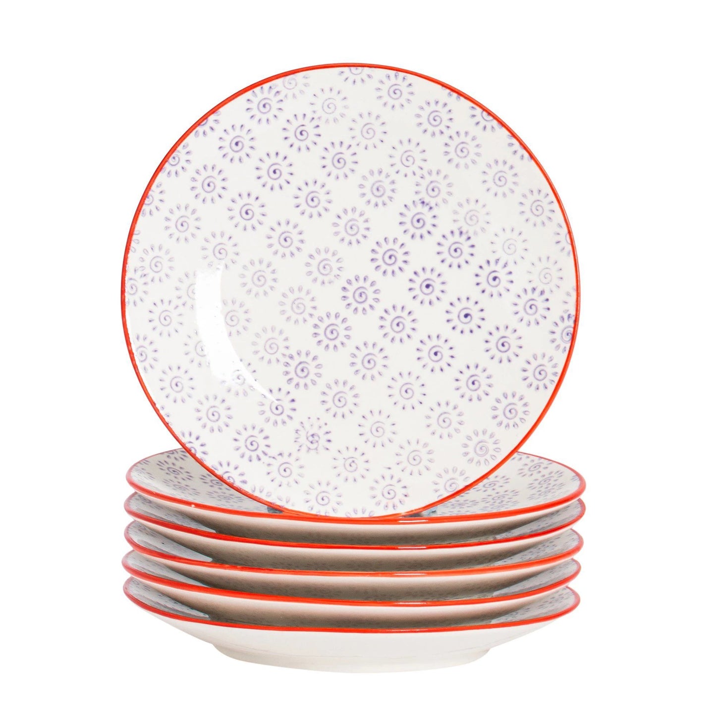 18cm Hand Printed Stoneware Side Plates - Pack of Six