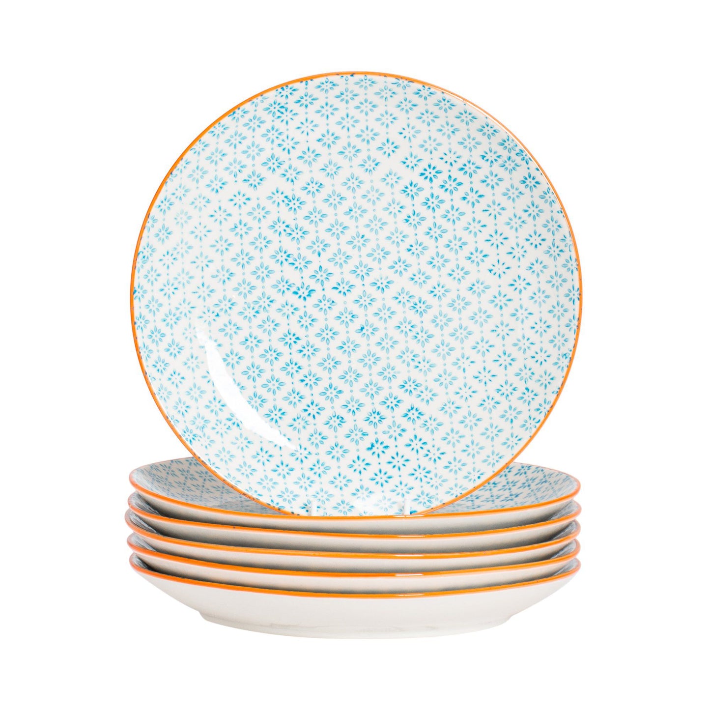 25.5cm Hand Printed Stoneware Dinner Plates - Pack of Six