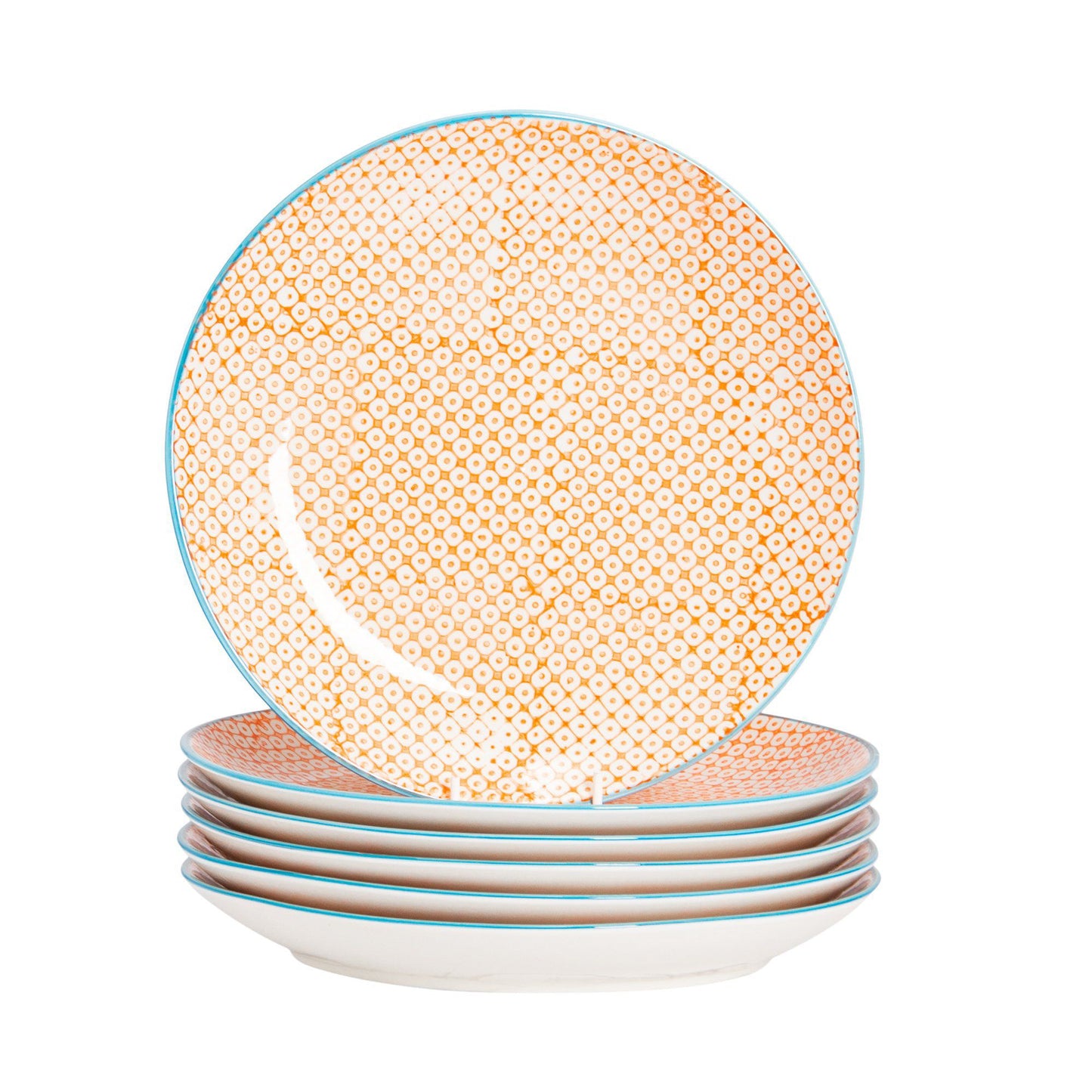 25.5cm Hand Printed Stoneware Dinner Plates - Pack of Six