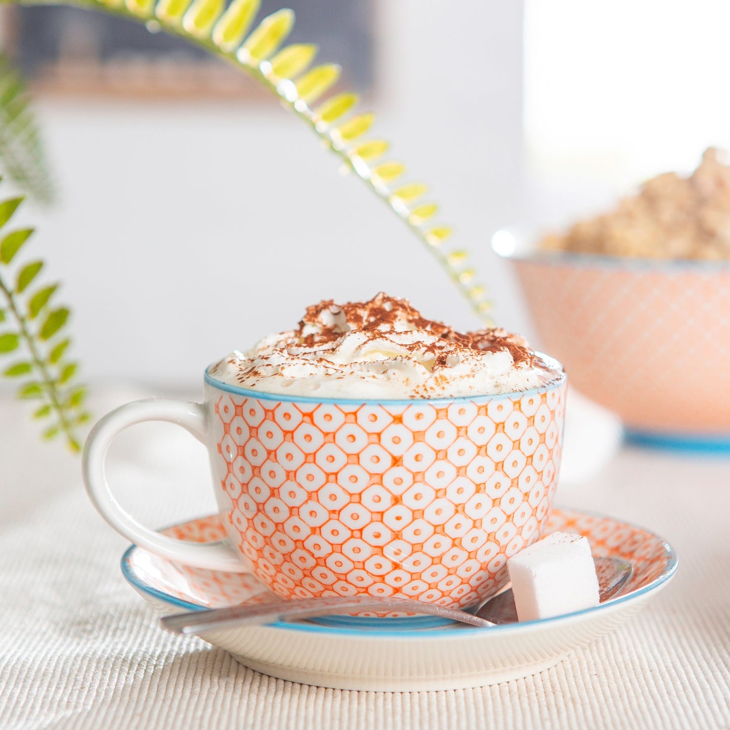 14.5cm Multicoloured Hand Printed Stoneware Cappuccino Saucers - Pack of Six