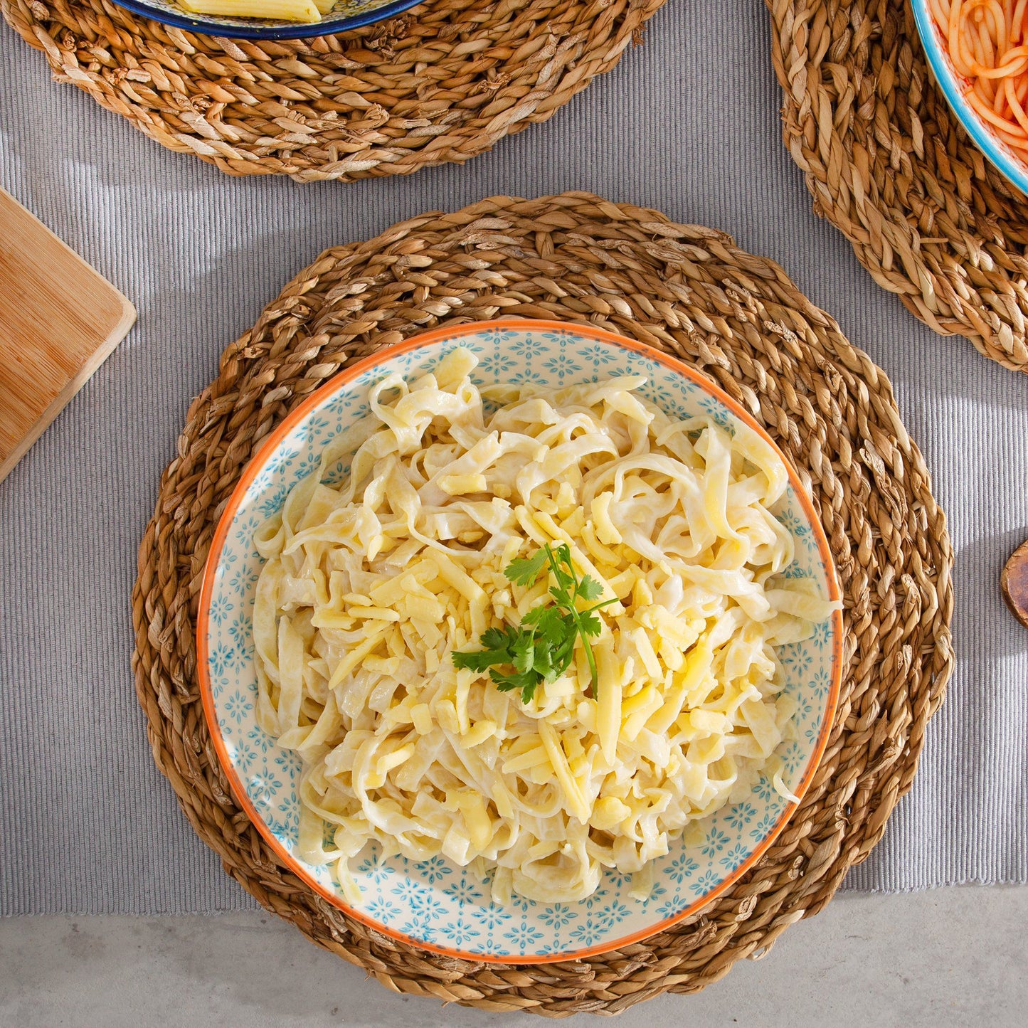 22cm Hand Printed Stoneware Pasta Bowls - Pack of Six