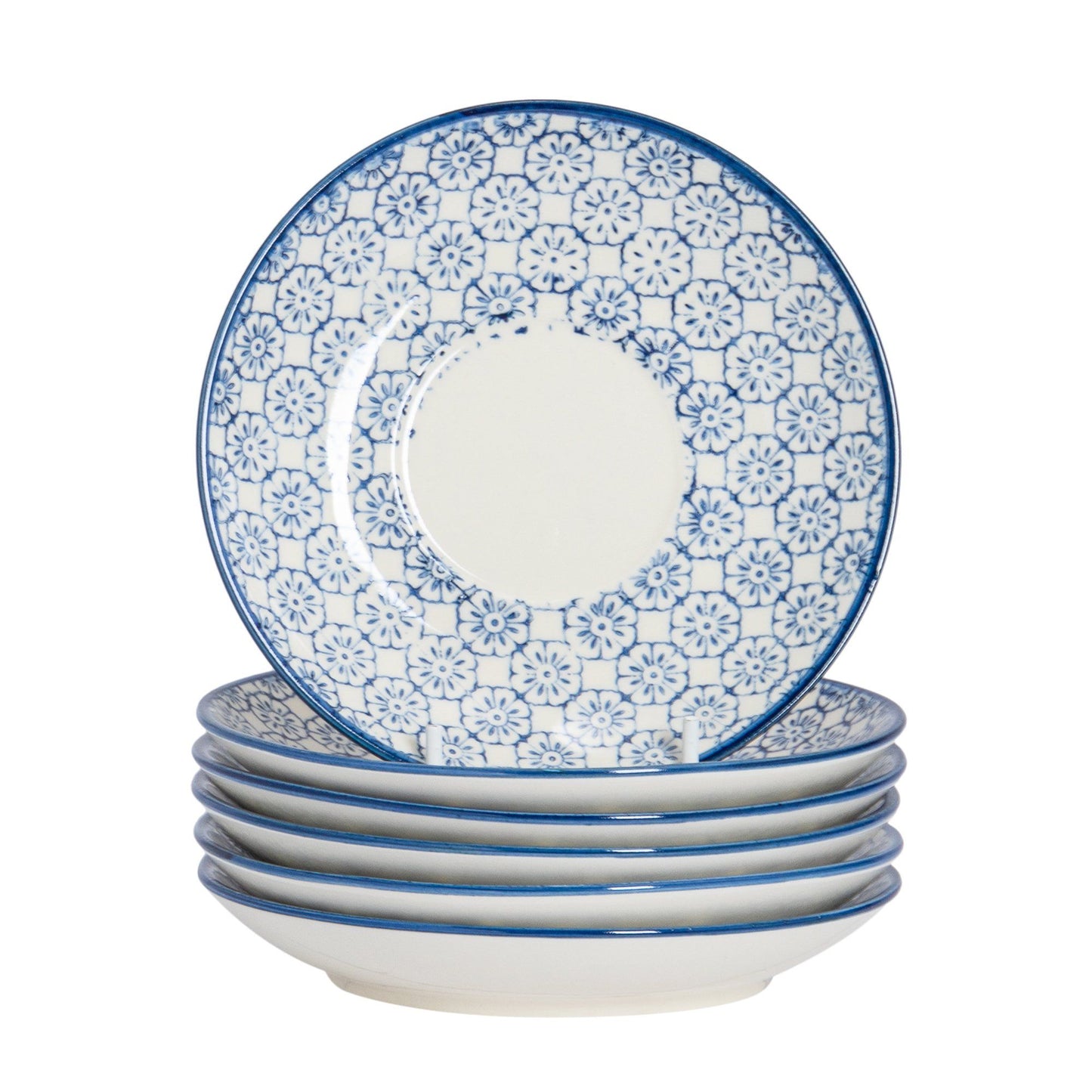 14.5cm Navy Hand Printed Stoneware Cappuccino Saucers - Pack of Six