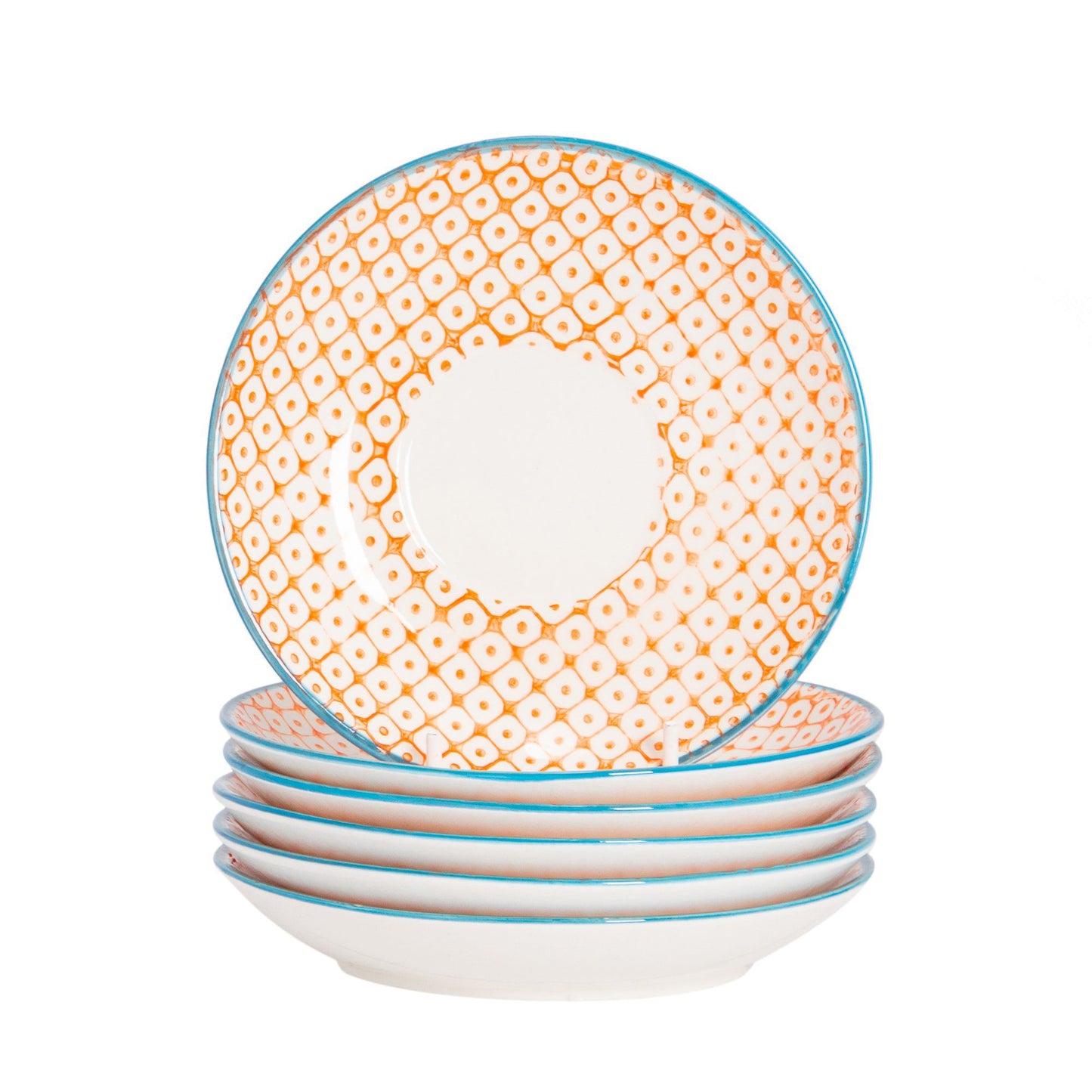 14.5cm Orange Hand Printed Stoneware Cappuccino Saucers - Pack of Six