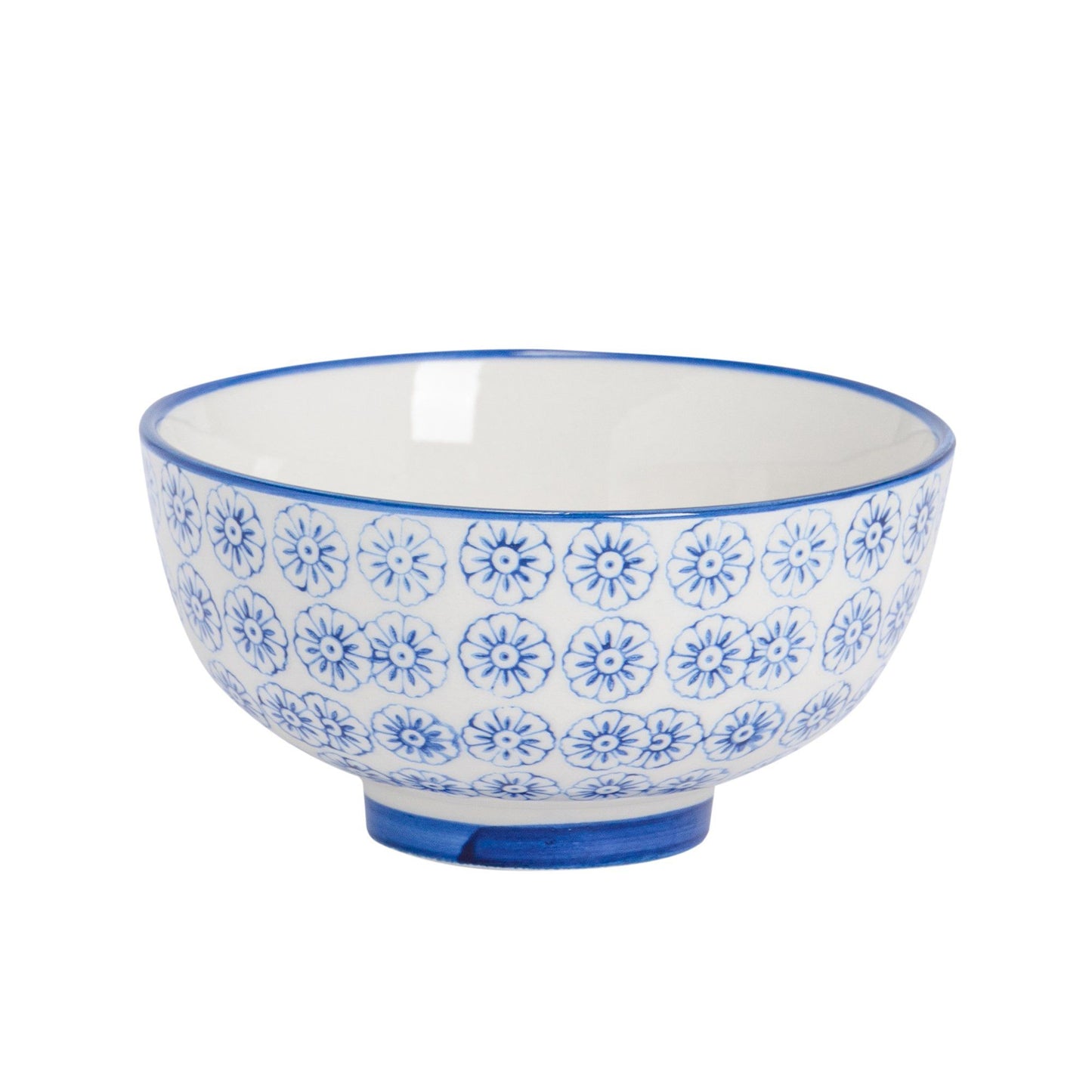 12cm Hand Printed Stoneware Rice Bowls - Pack of Six