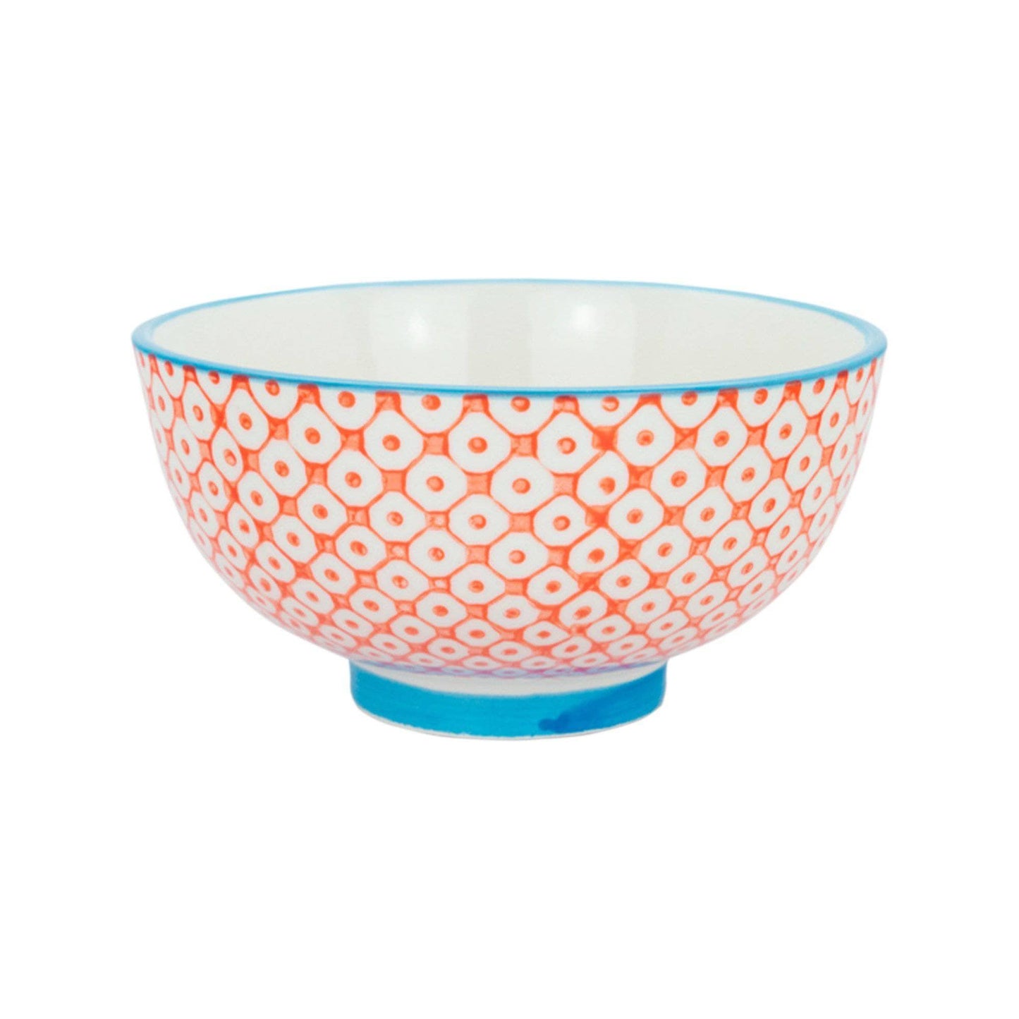 12cm Hand Printed Stoneware Rice Bowls - Pack of Six