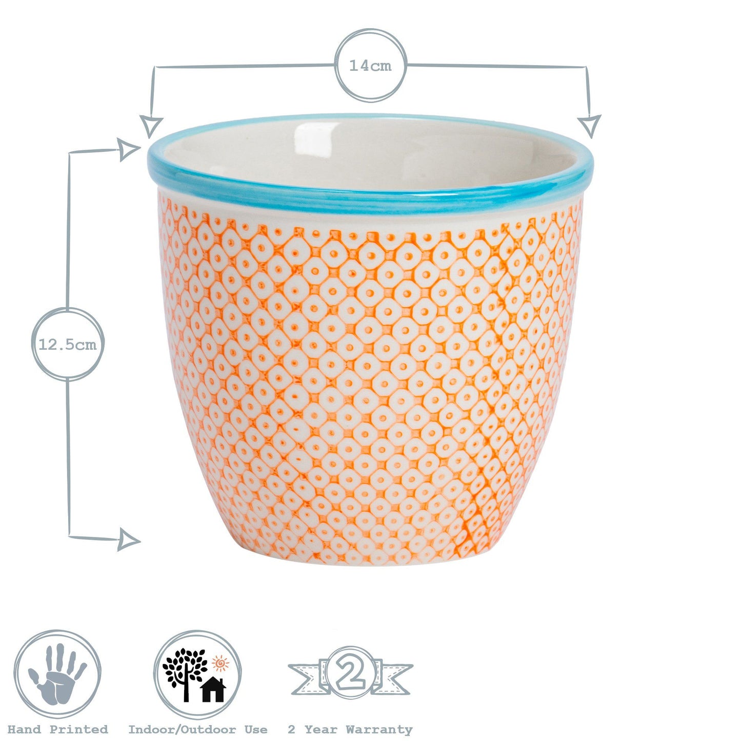 14cm Hand Printed Stoneware Plant Pot