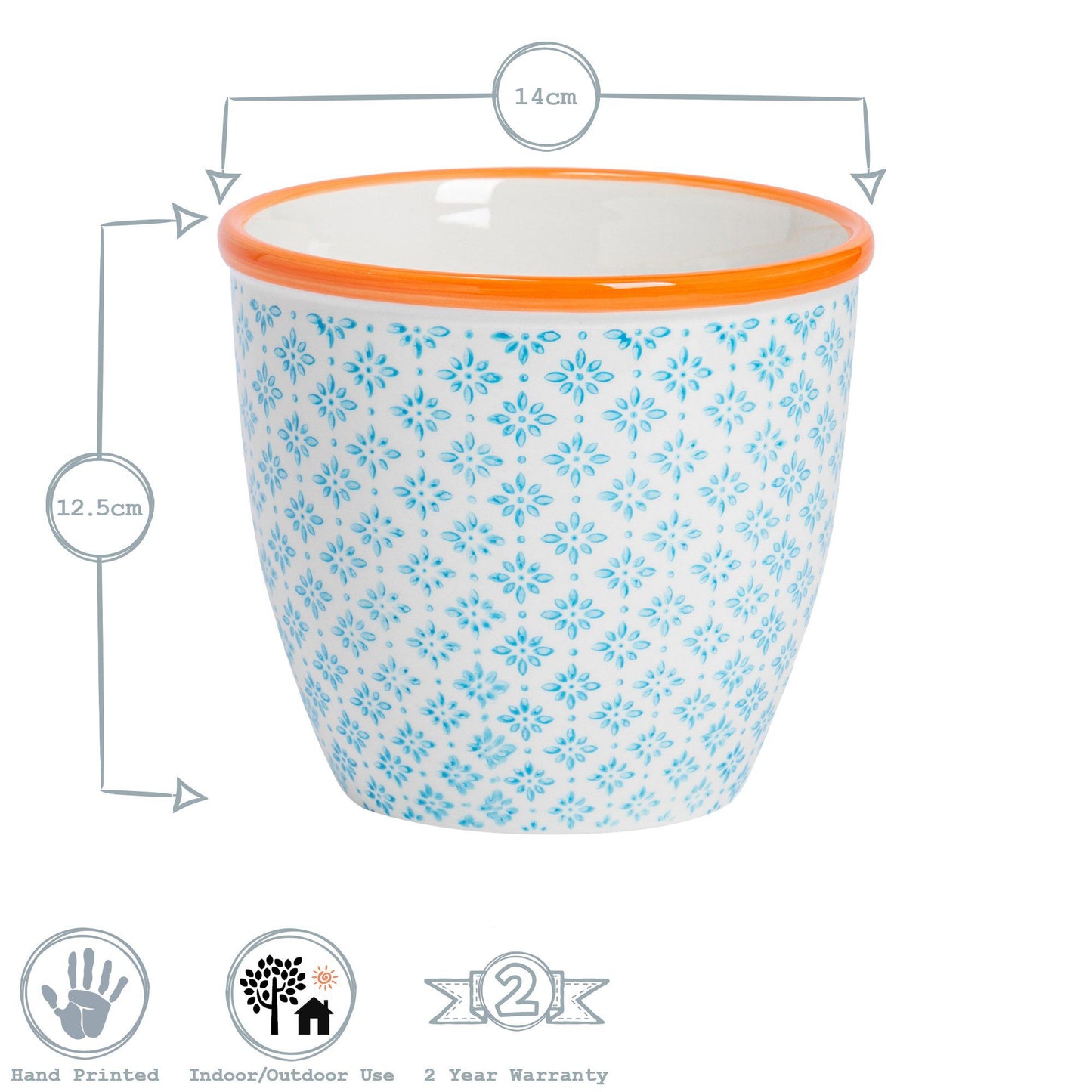 14cm Hand Printed Stoneware Plant Pot