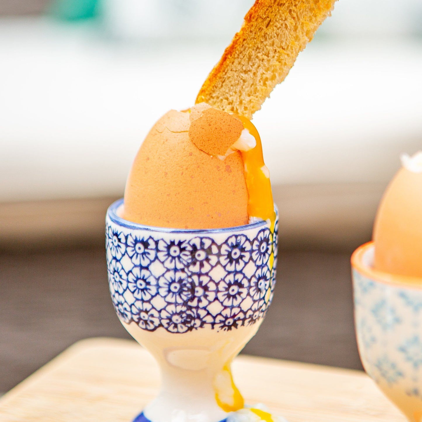 Floral Hand Printed Stoneware Egg Cups - Pack of Six
