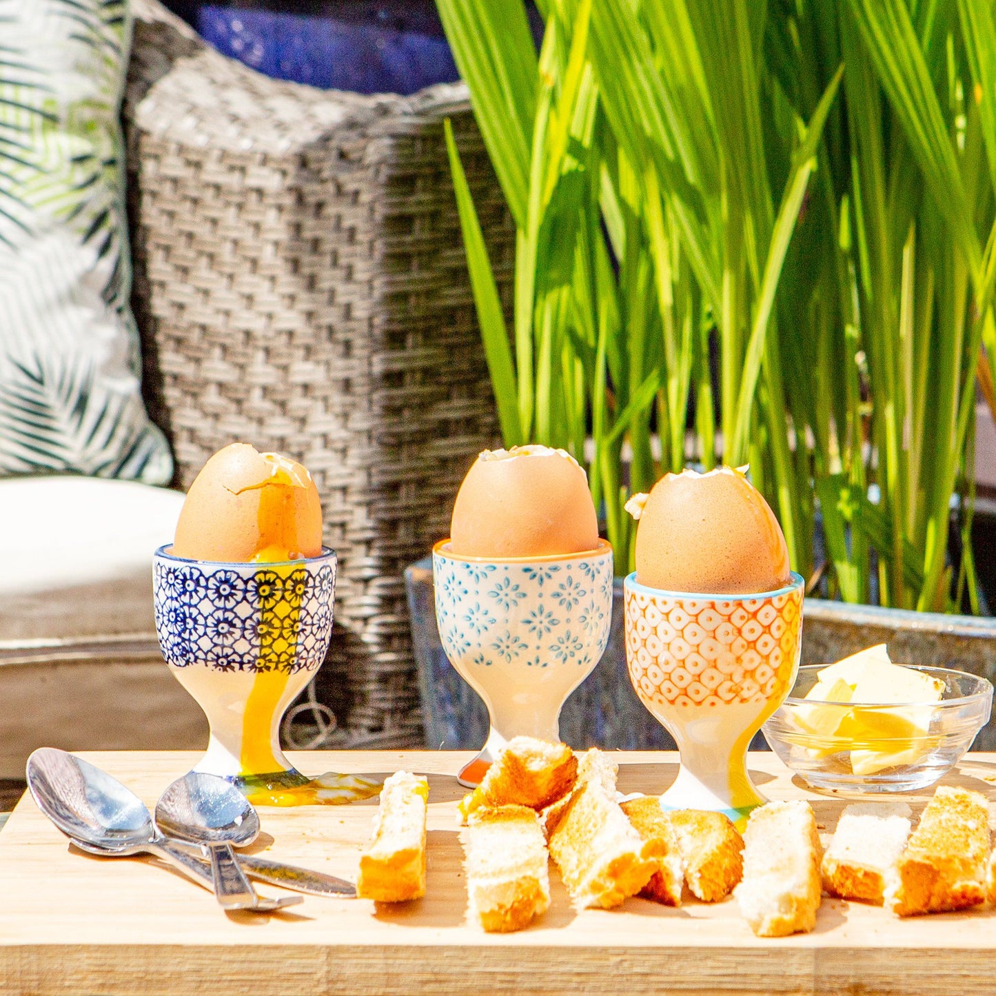 Floral Hand Printed Stoneware Egg Cups - Pack of Six