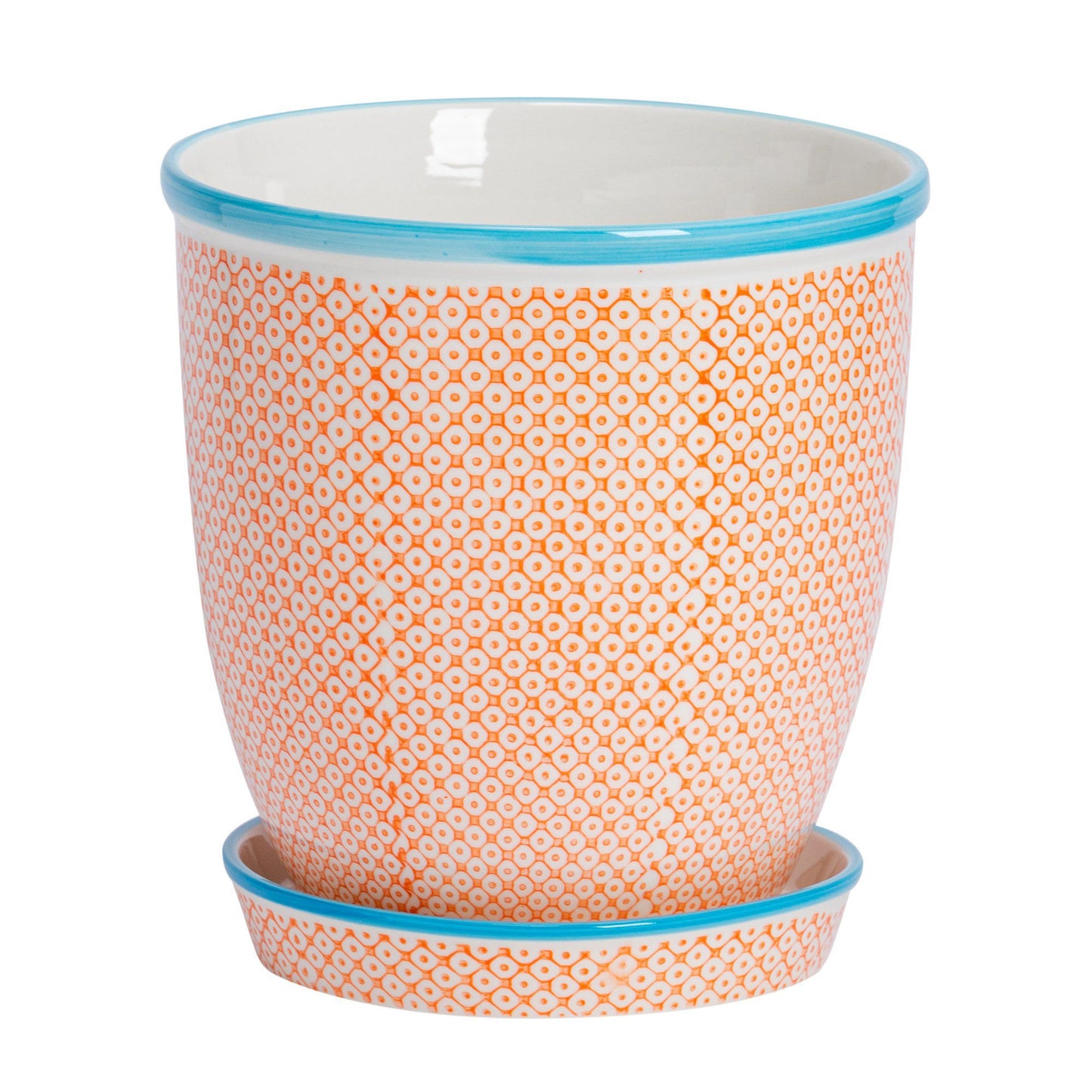 20cm Hand Printed Stoneware Plant Pot with Saucer
