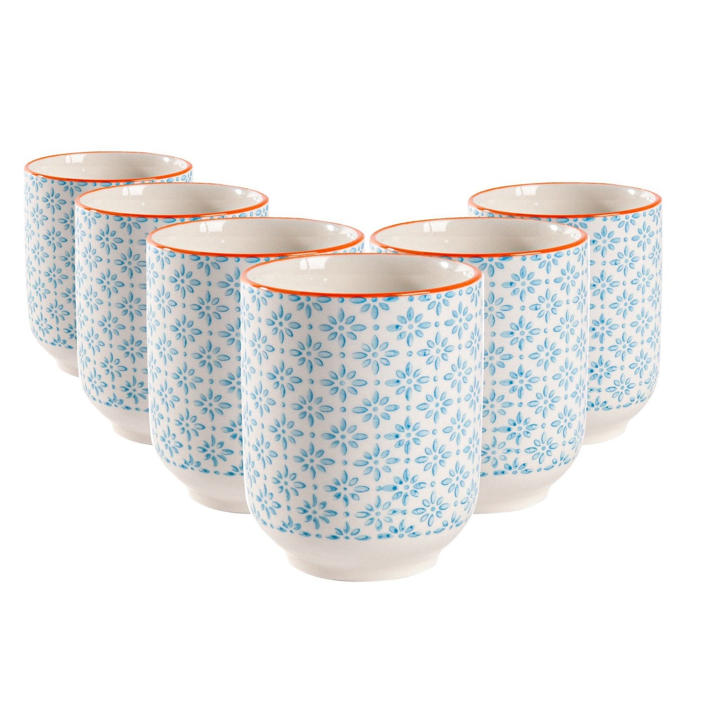 280ml Blue Hand Printed Stoneware Tumblers - Pack of Six