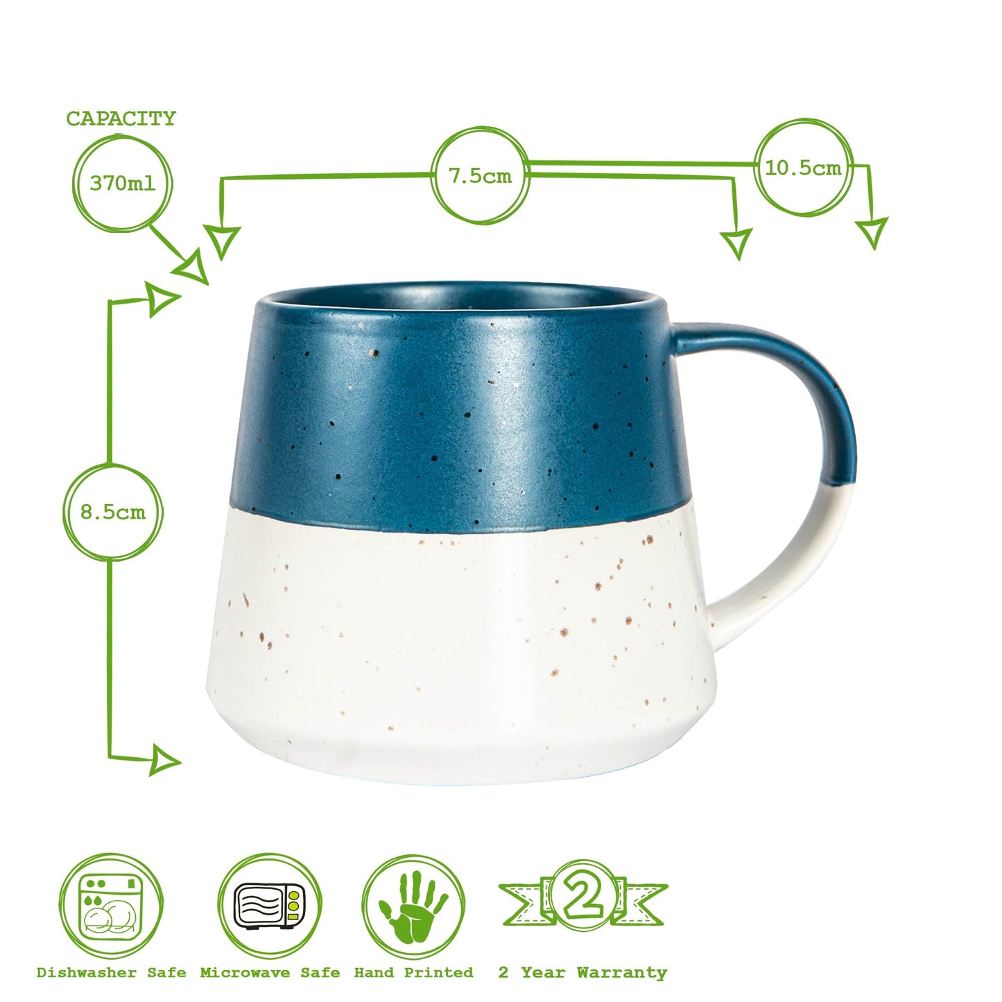 370ml Blue Colour Block Flecked Stoneware Belly Mug