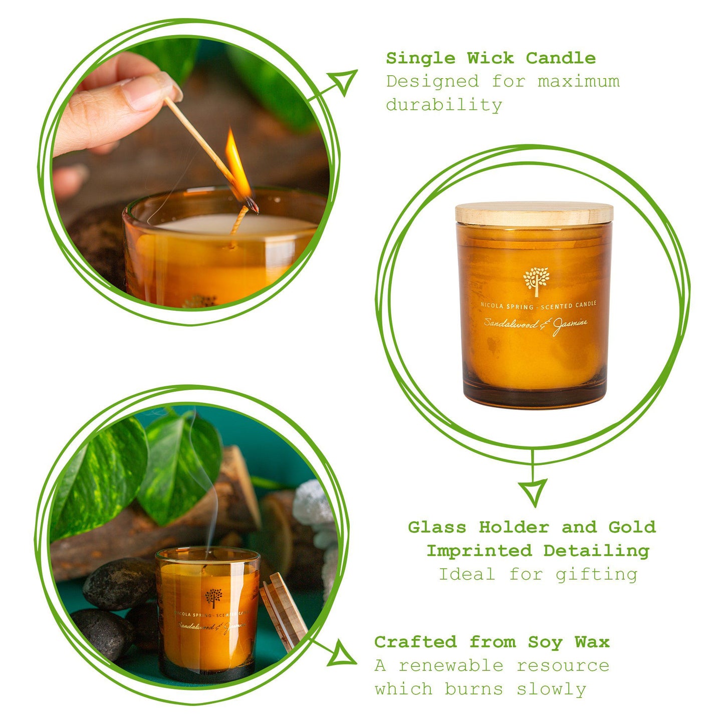 130g Sandalwood & Jasmine Soy Wax Scented Candle